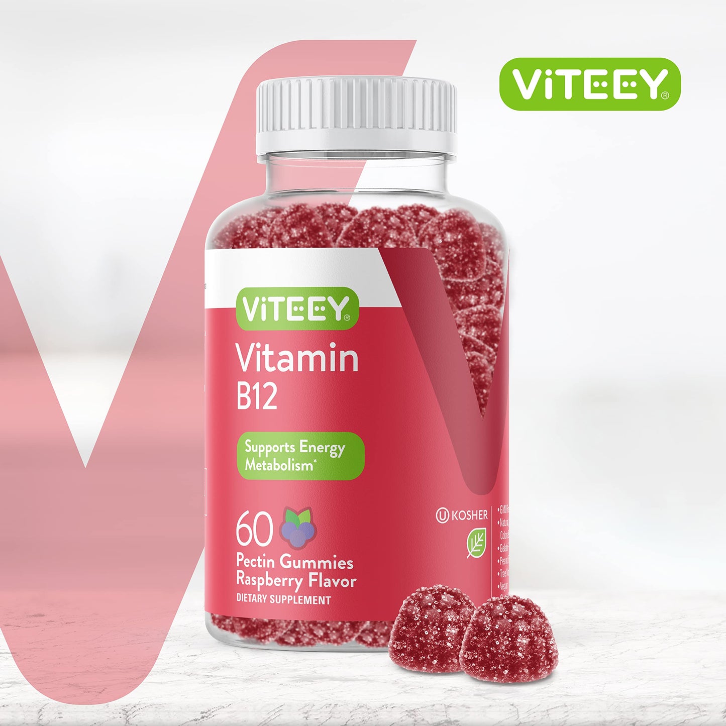 Viteey Vitamin B12 Pectin Gummy, 60 Count