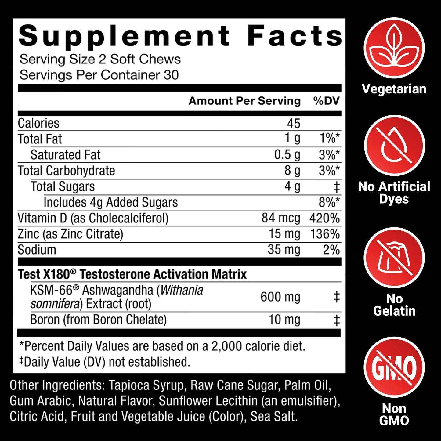 Force Factor Test X180 Testosterone Booster for Men 60 Soft Chews