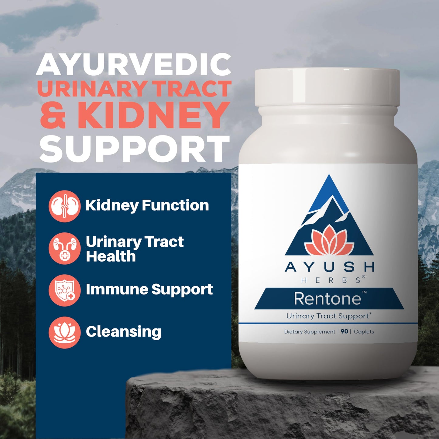 Ayush Herbs Rentone Kidney Support with Cranberry Caplets 90 Count