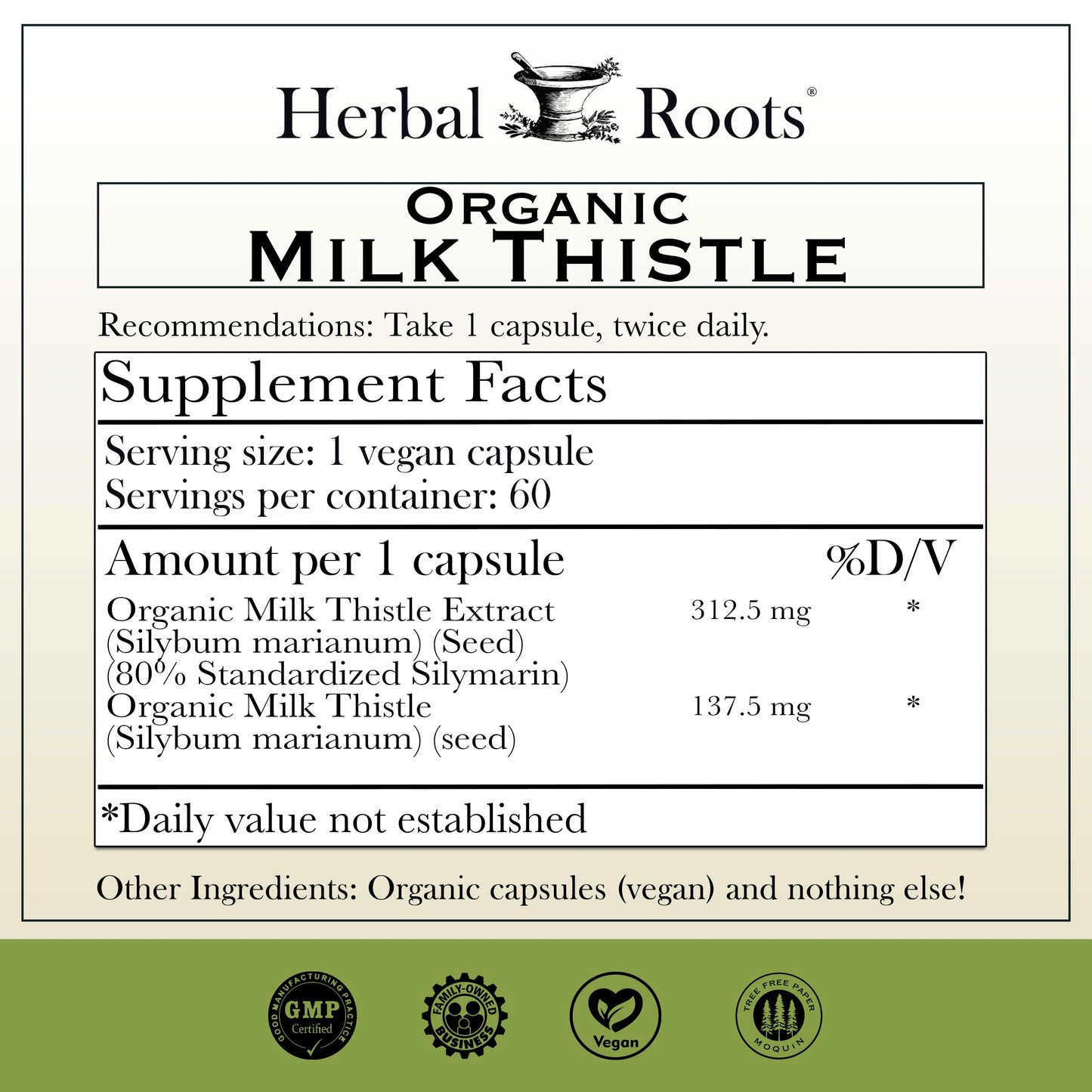 Herbal Roots Milk Thistle Capsules 60 Count