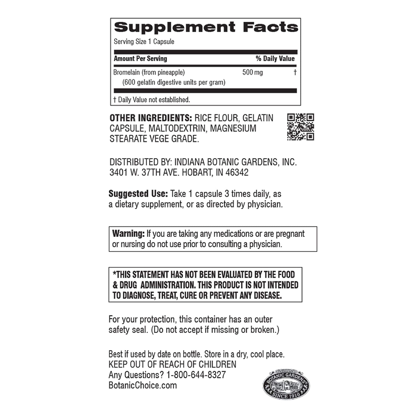 Botanic Choice Bromelain 500 mg Capsule, 180 Count