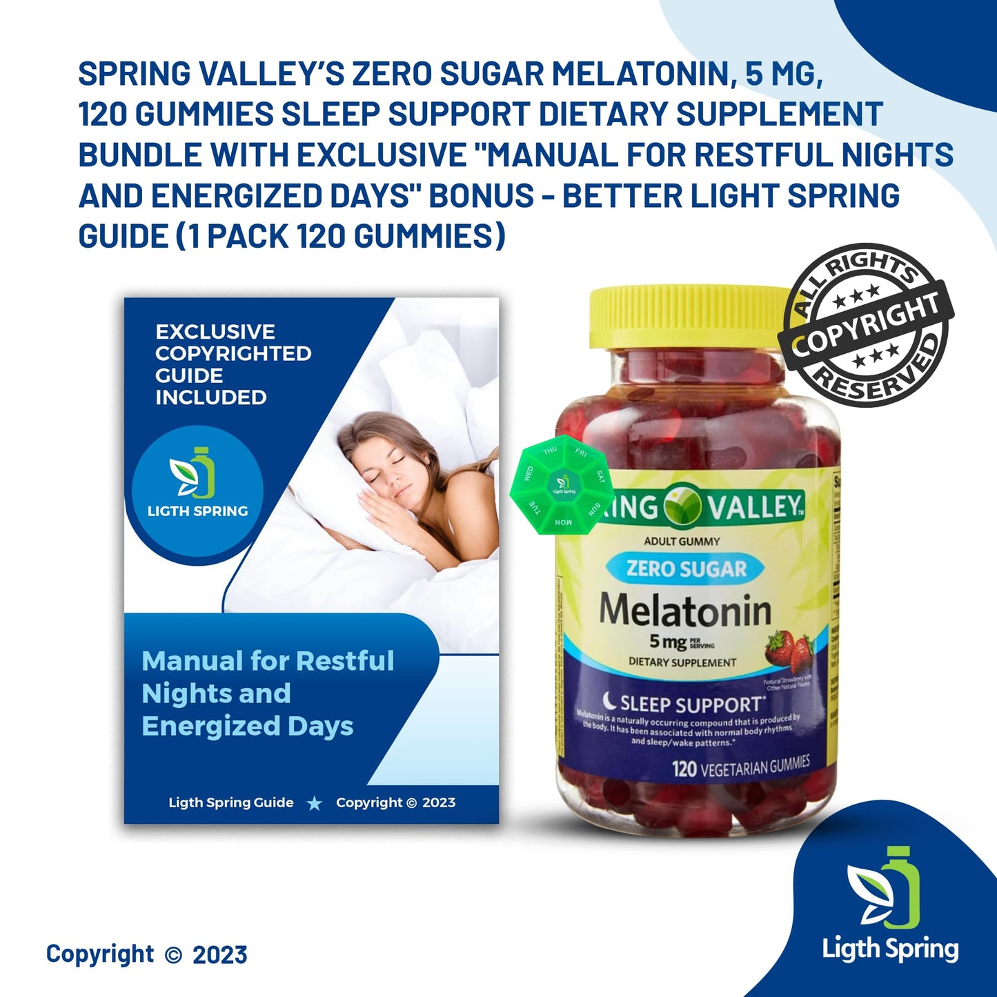 LightSpring Melatonin 5 mg Zero Sugar Gummies, 120 Count