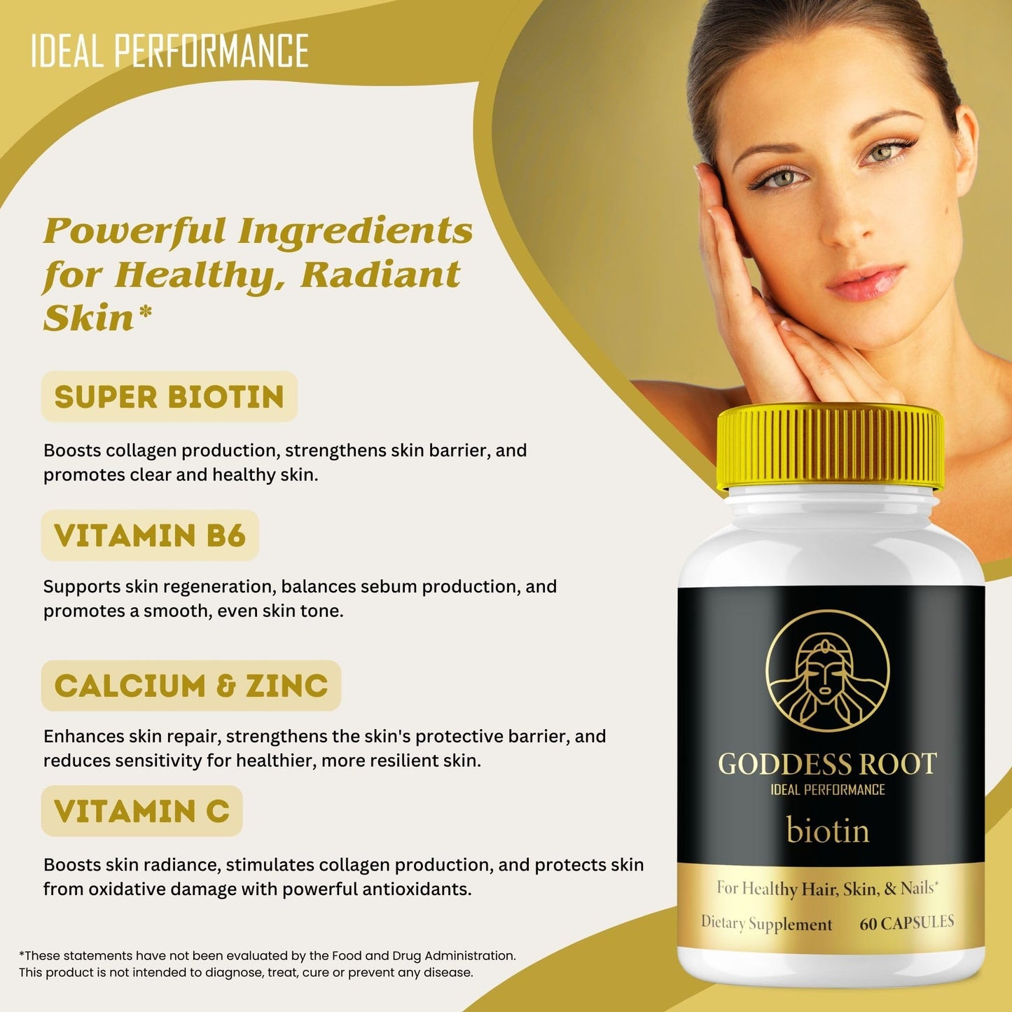IDEAL PERFORMANCE Goddess Root Biotin Supplement Capsules, 60 Capsules