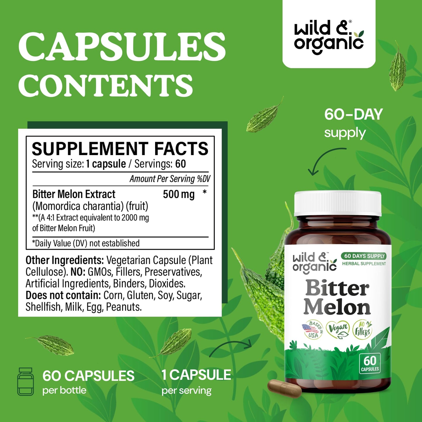 Wild & Organic Bitter Melon Capsules 60 Count