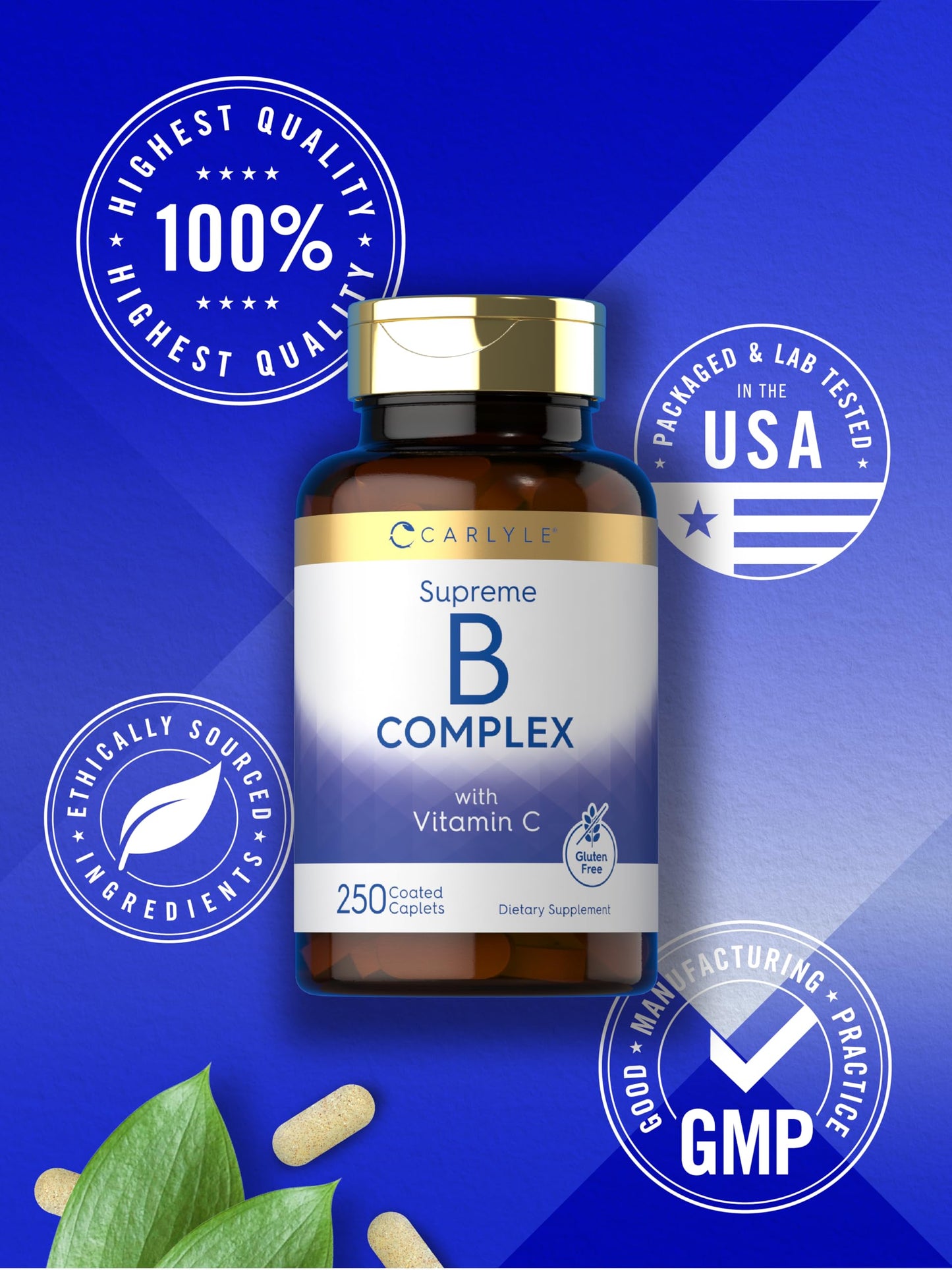 Carlyle Vitamin B Complex Vitamins Caplets, 250 Count