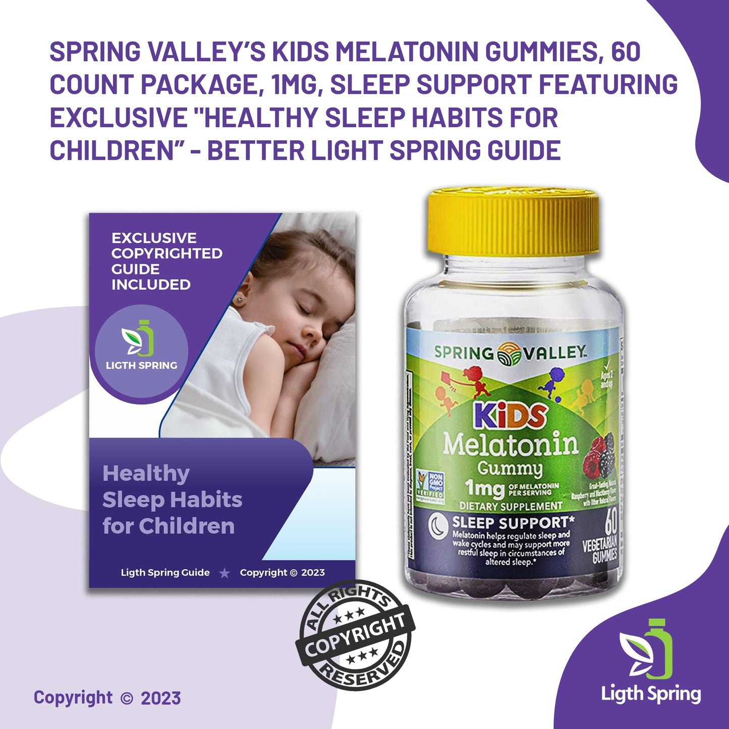 LightSpring Vegetarian Melatonin Gummies for Kids, 60 Count