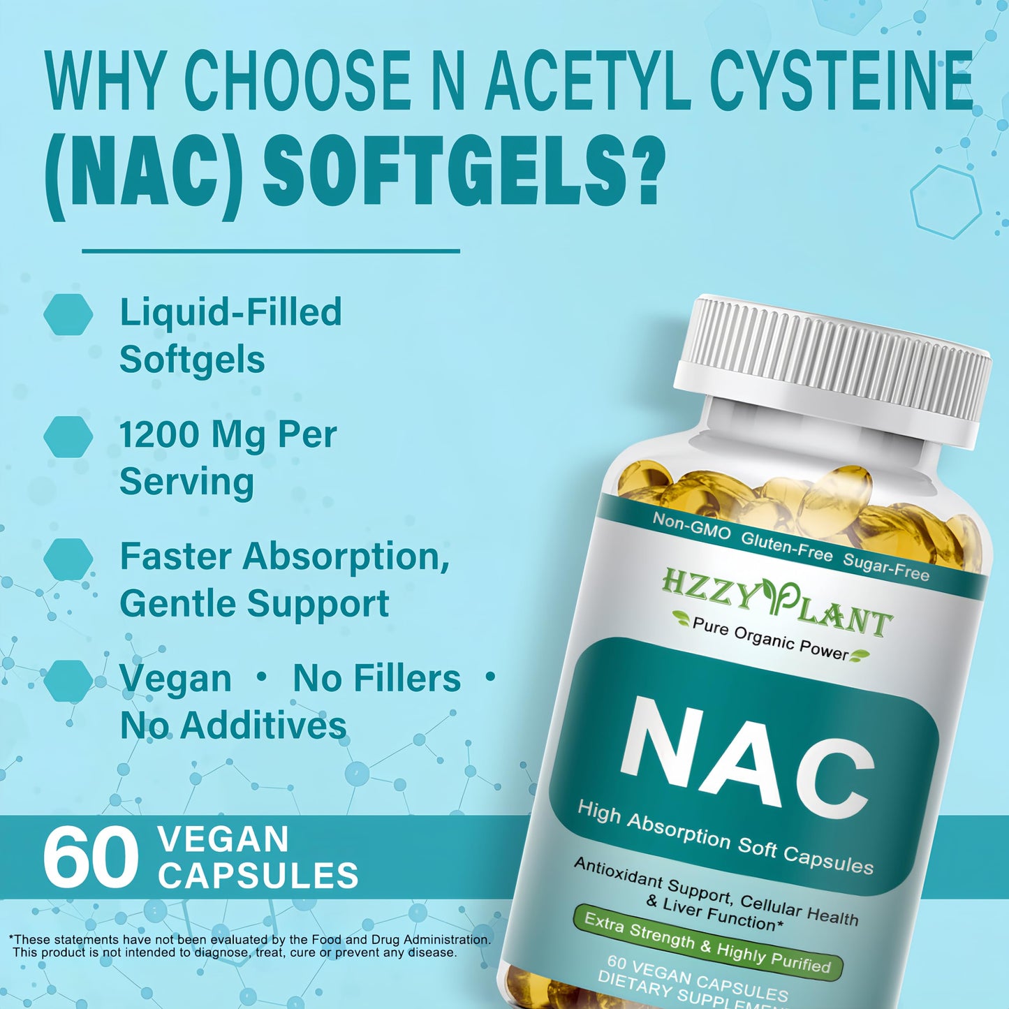 HZZYPLANT NAC Softgels 1200mg 60 Count