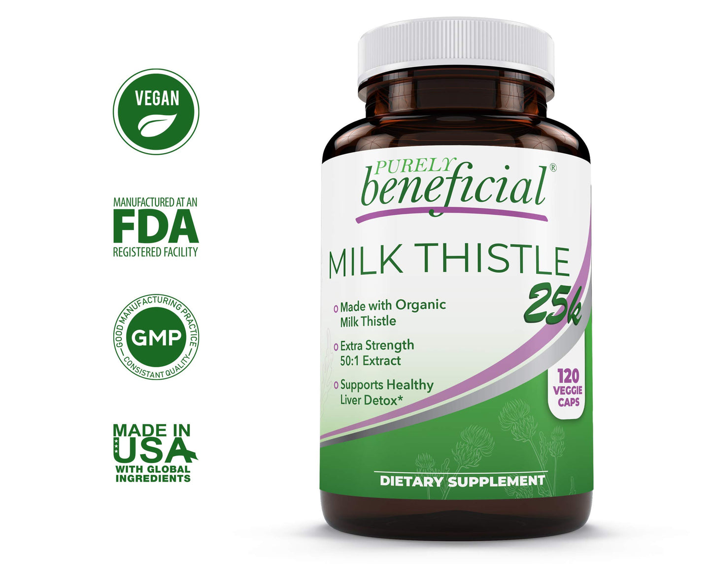 PURELY beneficial Milk Thistle Capsules (50:1 Milk Thistle Extract) Liver Cleanse & Antioxidant Support, 120 Veg Capsules