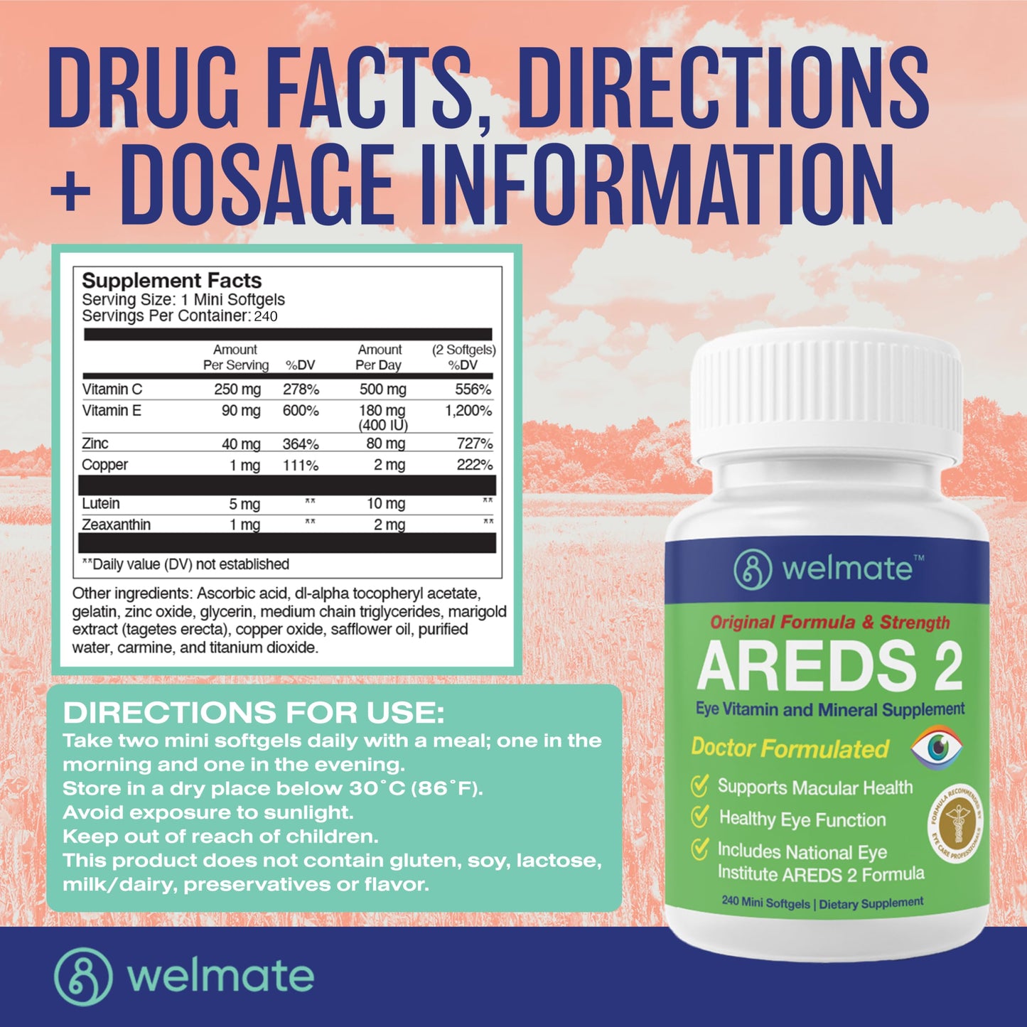 WELMATE AREDS 2 Eye Vitamins Softgels, 240 Count