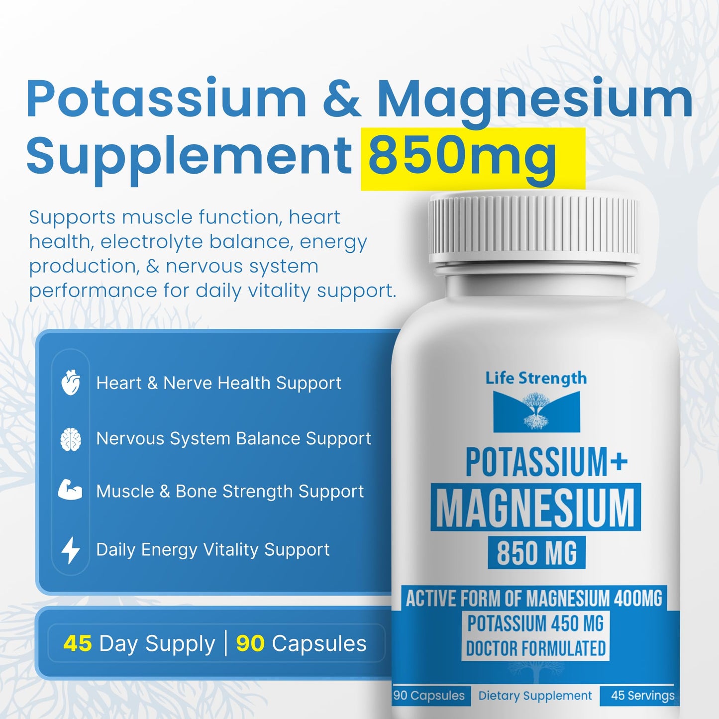 LifeStrength Magnesium Potassium Complex Capsules 90 Count