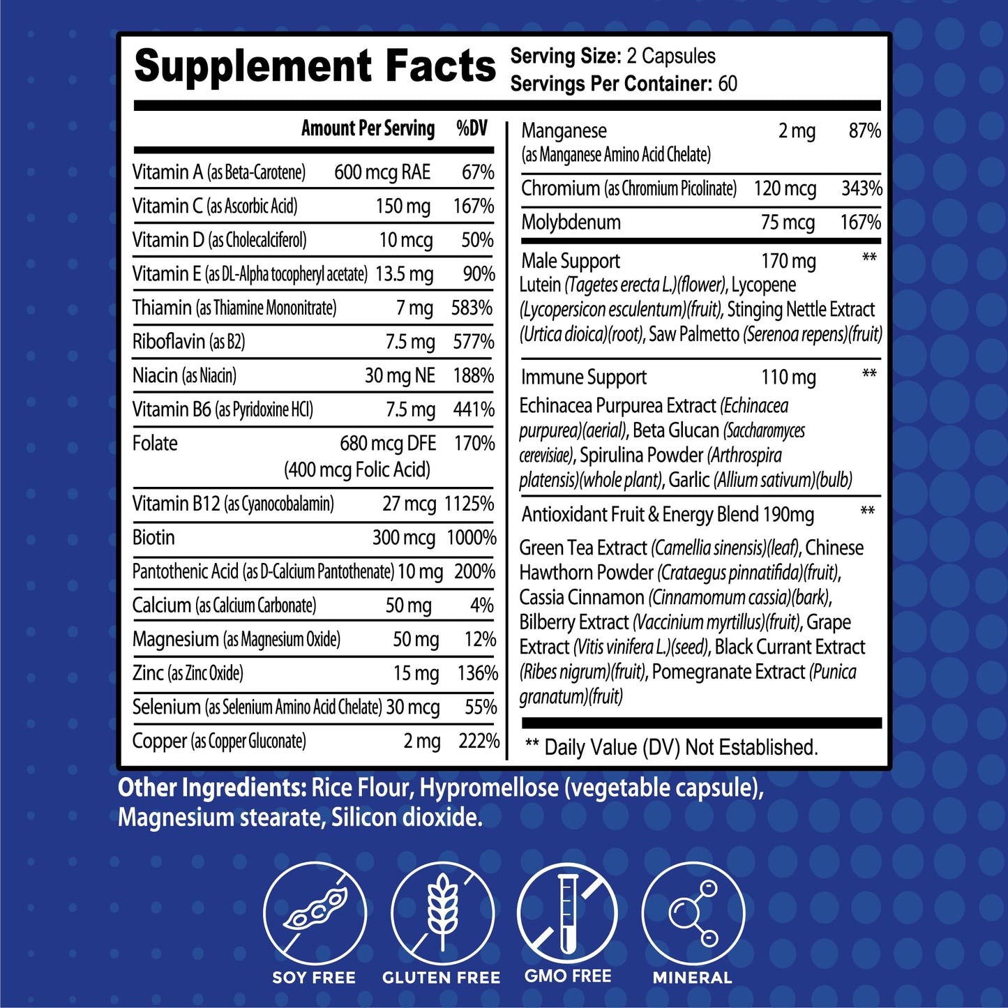 Gusevit 35-in-1 Men's Multivitamins for Immune Support, Stamina & Energy Boost Capsules 120 Count