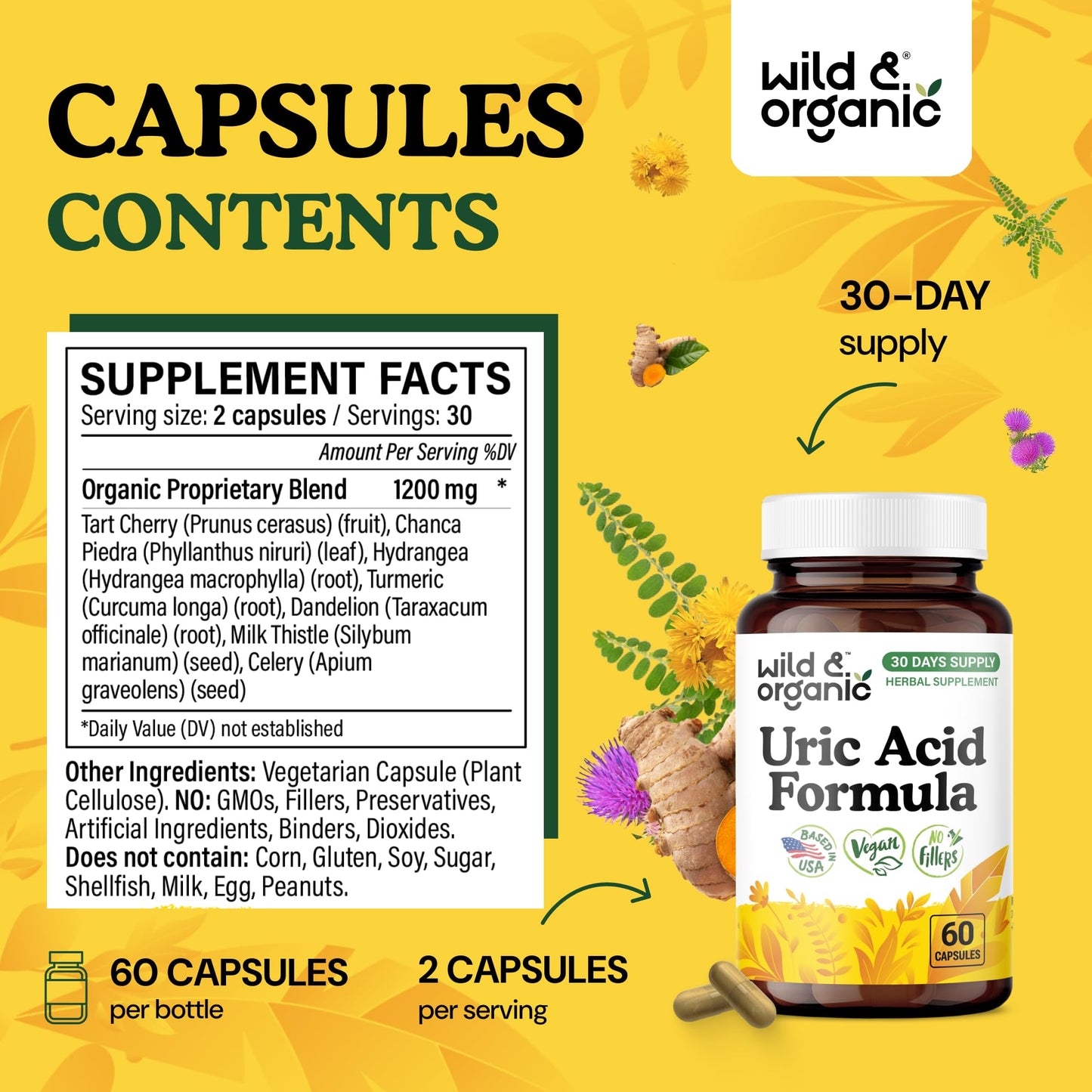 Wild & Organic Uric Acid Formula Capsules, 60 Count