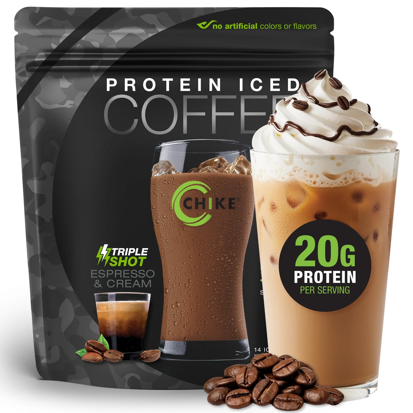 CHIKE Triple Shot Espresso & Cream Protein Iced Coffee Powder 15.8 Ounce