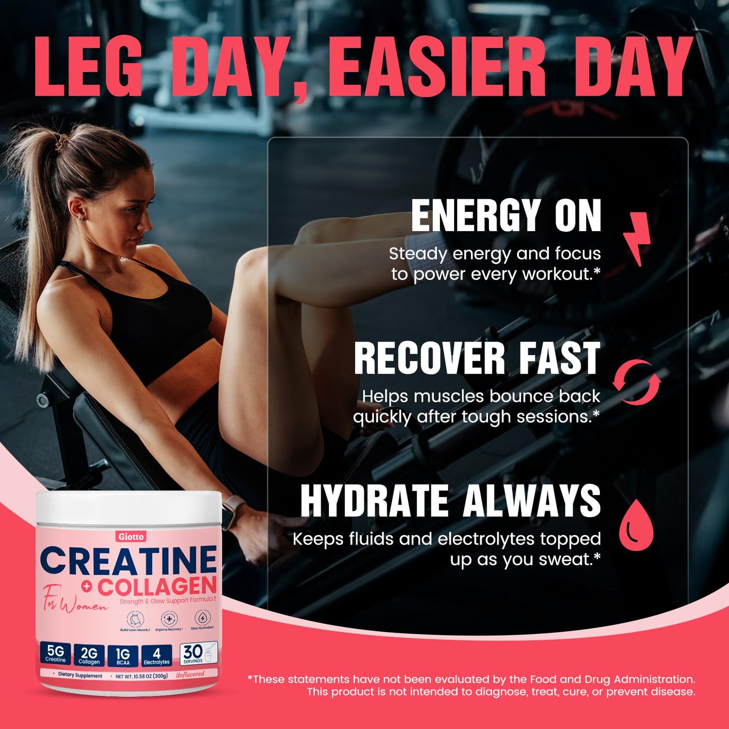 Giotto Unflavored Creatine Powder, 10.6 oz