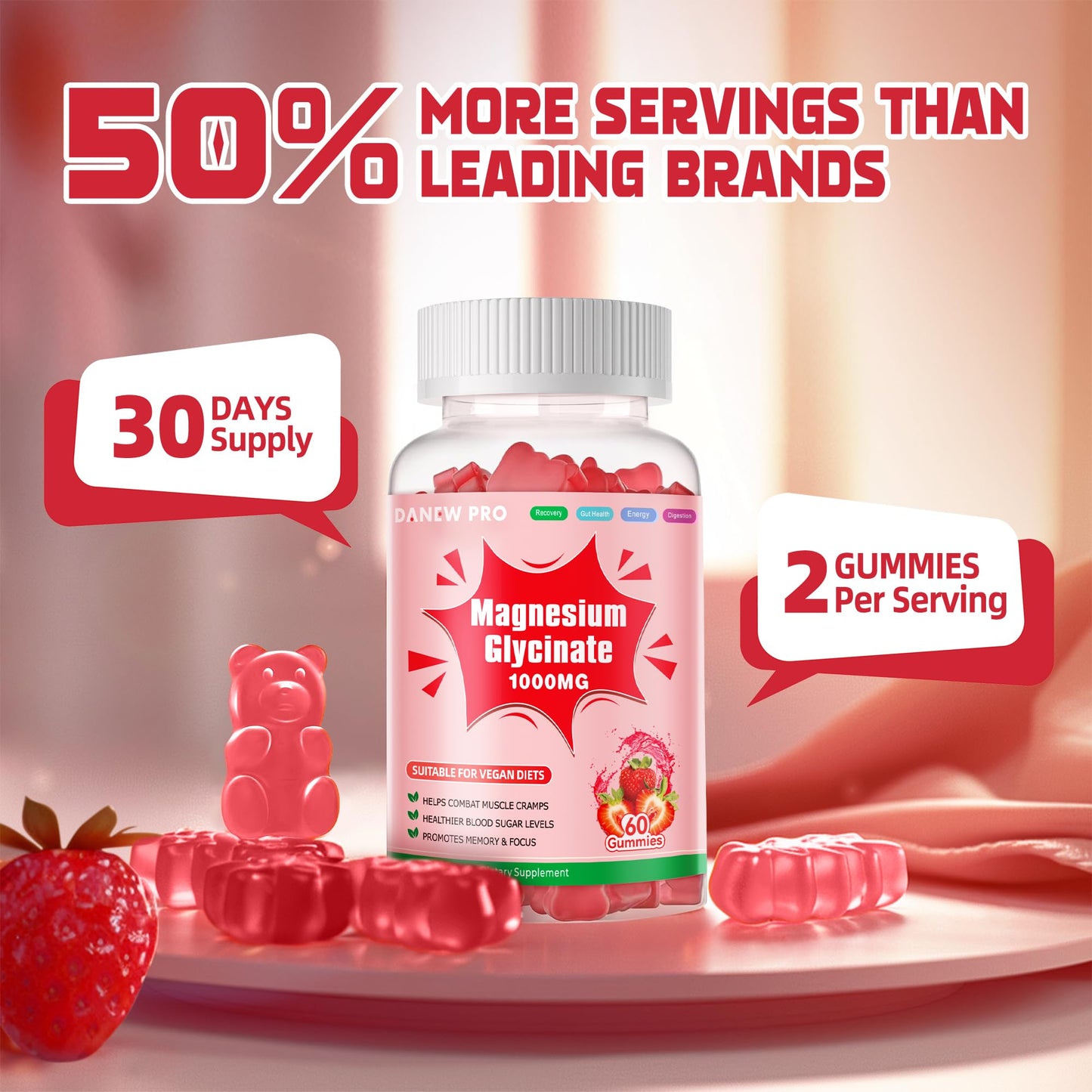 DANEW Pro Magnesium Glycinate Gummies Strawberry 120 Gummies
