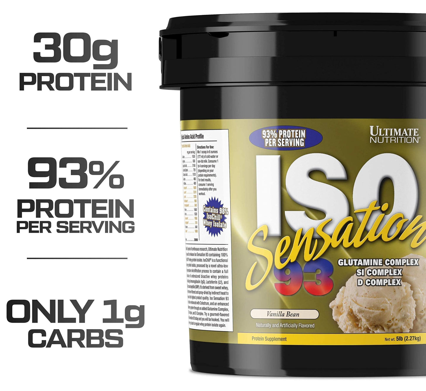Ultimate Nutrition ISO Sensation 93 Whey Isolate Vanilla Bean Powder 5 lb 80 Servings