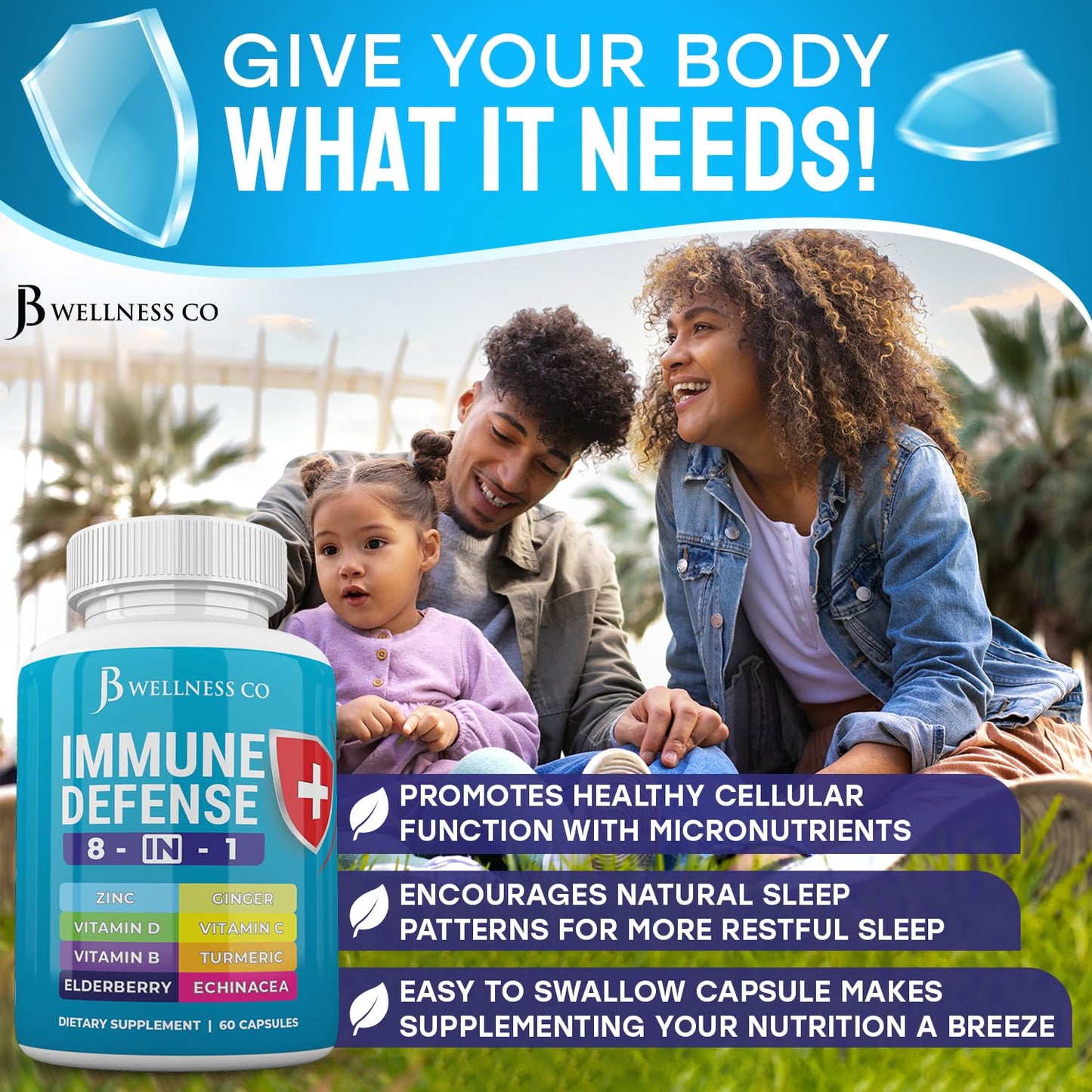 JB Wellness Co Immune Support 8 in 1 Capsules, 120 Capsules