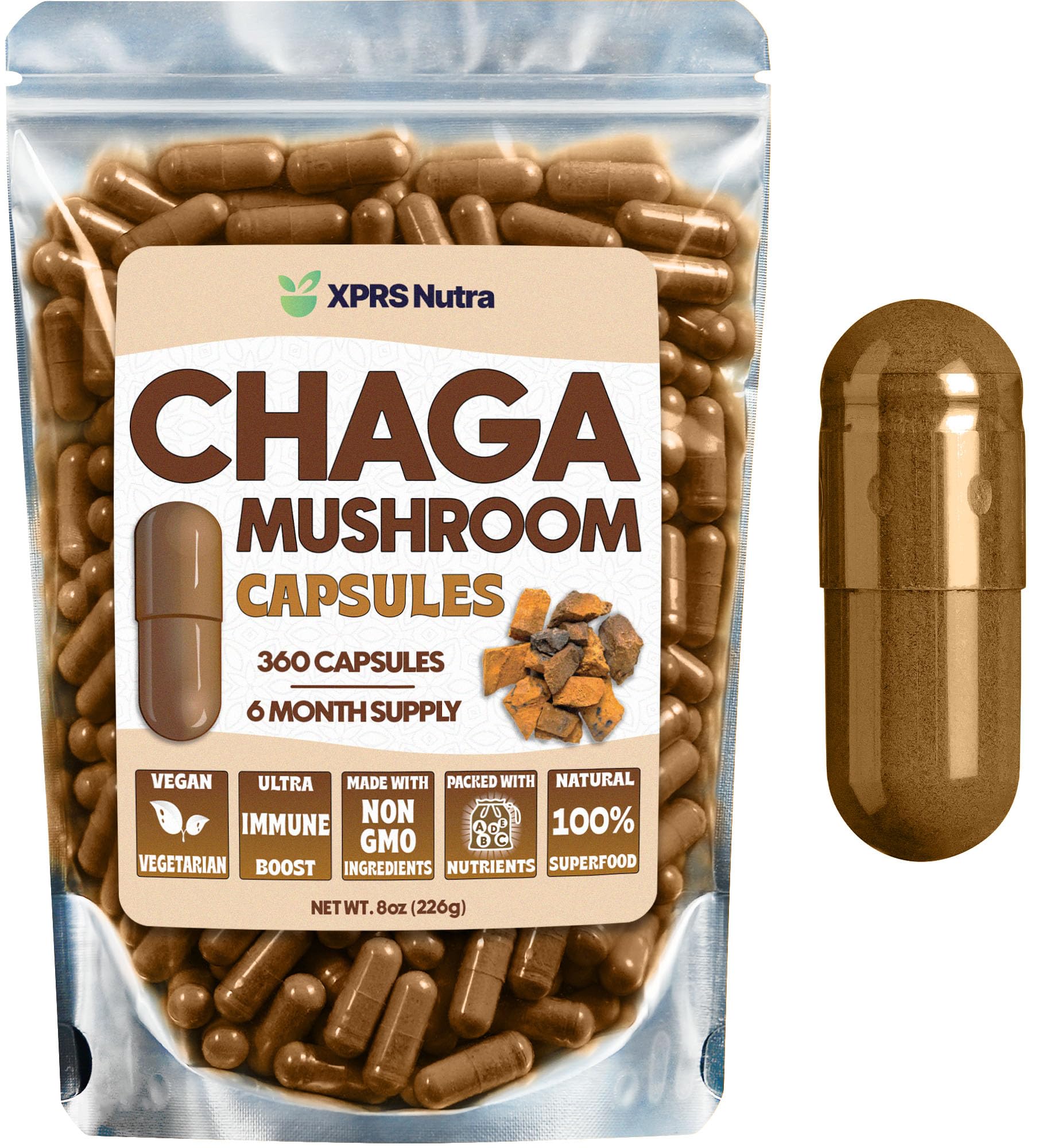 XPRS Nutra Chaga Mushroom Capsules, 360 Count
