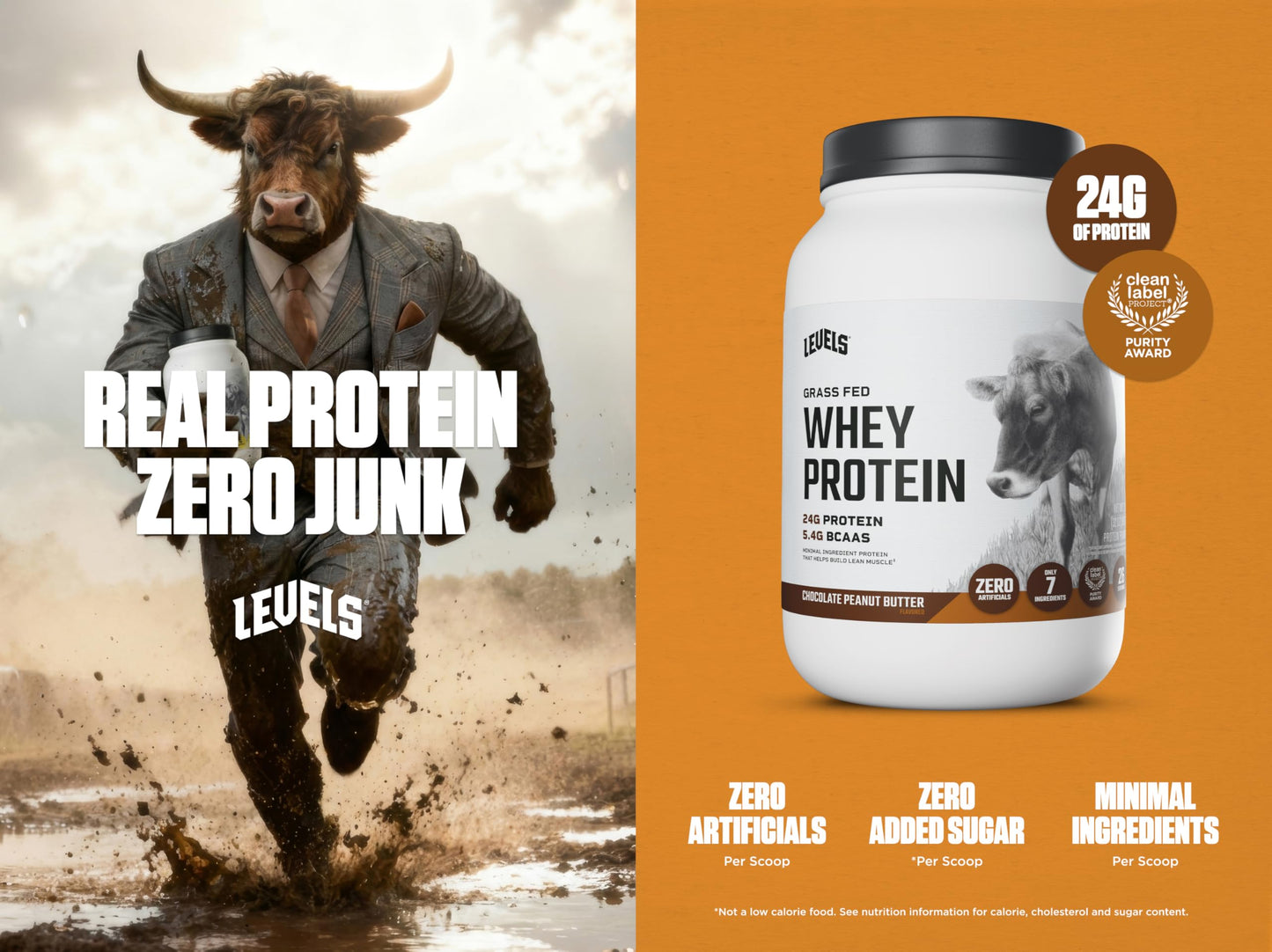 Levels Nutrition Grass Fed Whey Protein Powder, Chocolate Peanut Butter, 32 Servings