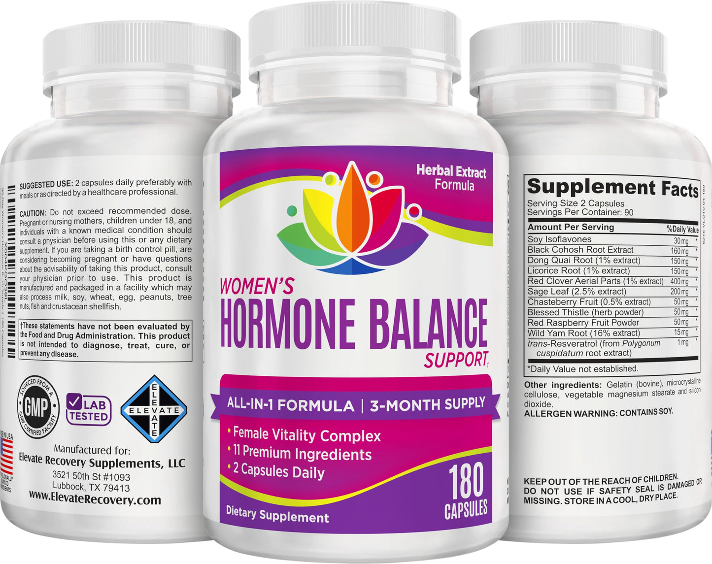 Elevate Recovery Supplements Women's Hormone Support Supplement Capsule 180 Capsules