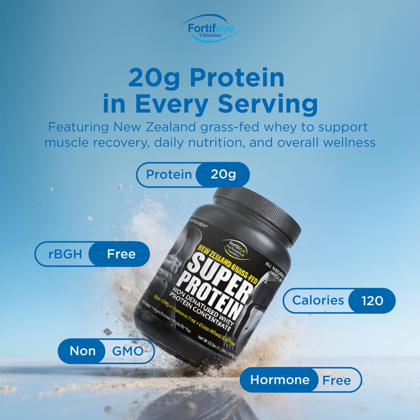 Fortifeye Vitamins Whey Protein Powder Vanilla Flavor, New Zealand Grass-Fed, 3 Pack