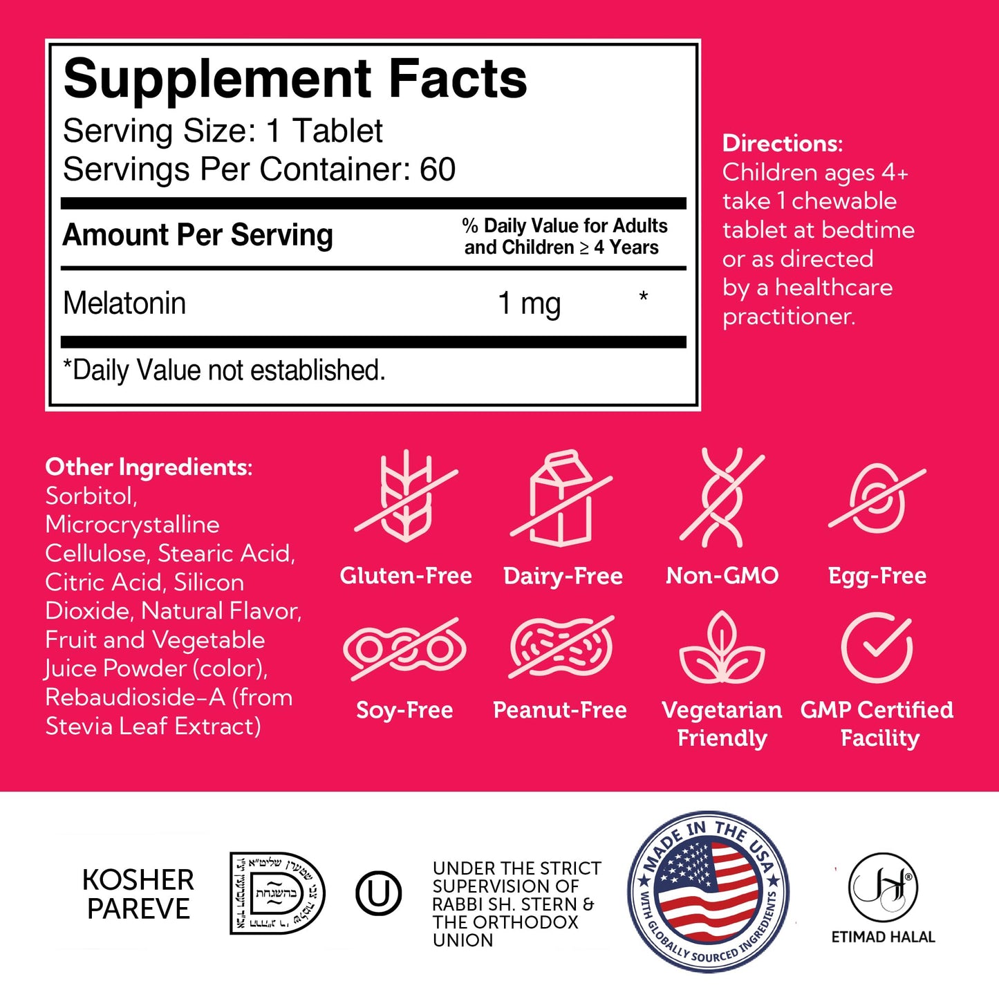 Zahler Children's Melatonin 1 mg Tablet, 60 Count