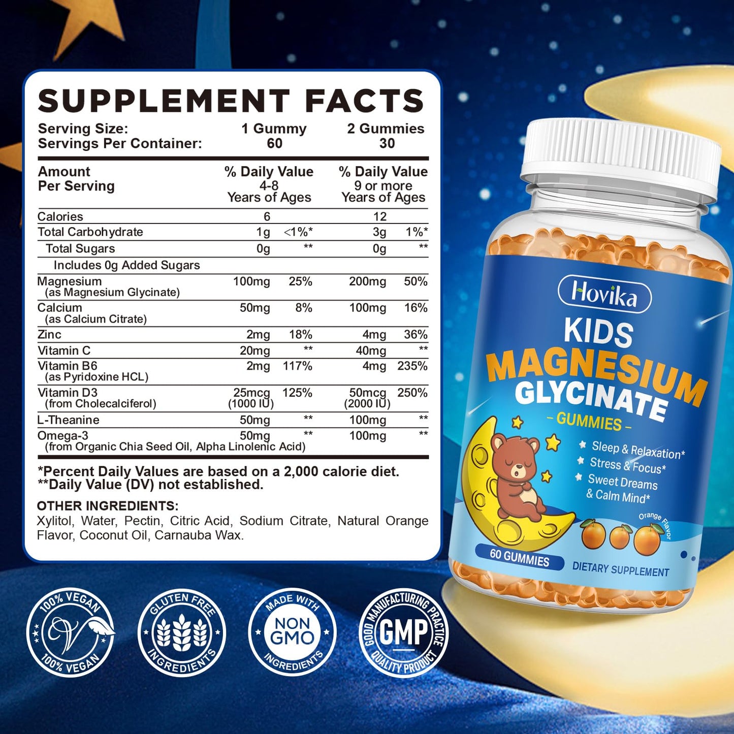 Hovika Kids Magnesium Glycinate Gummies 60 Count