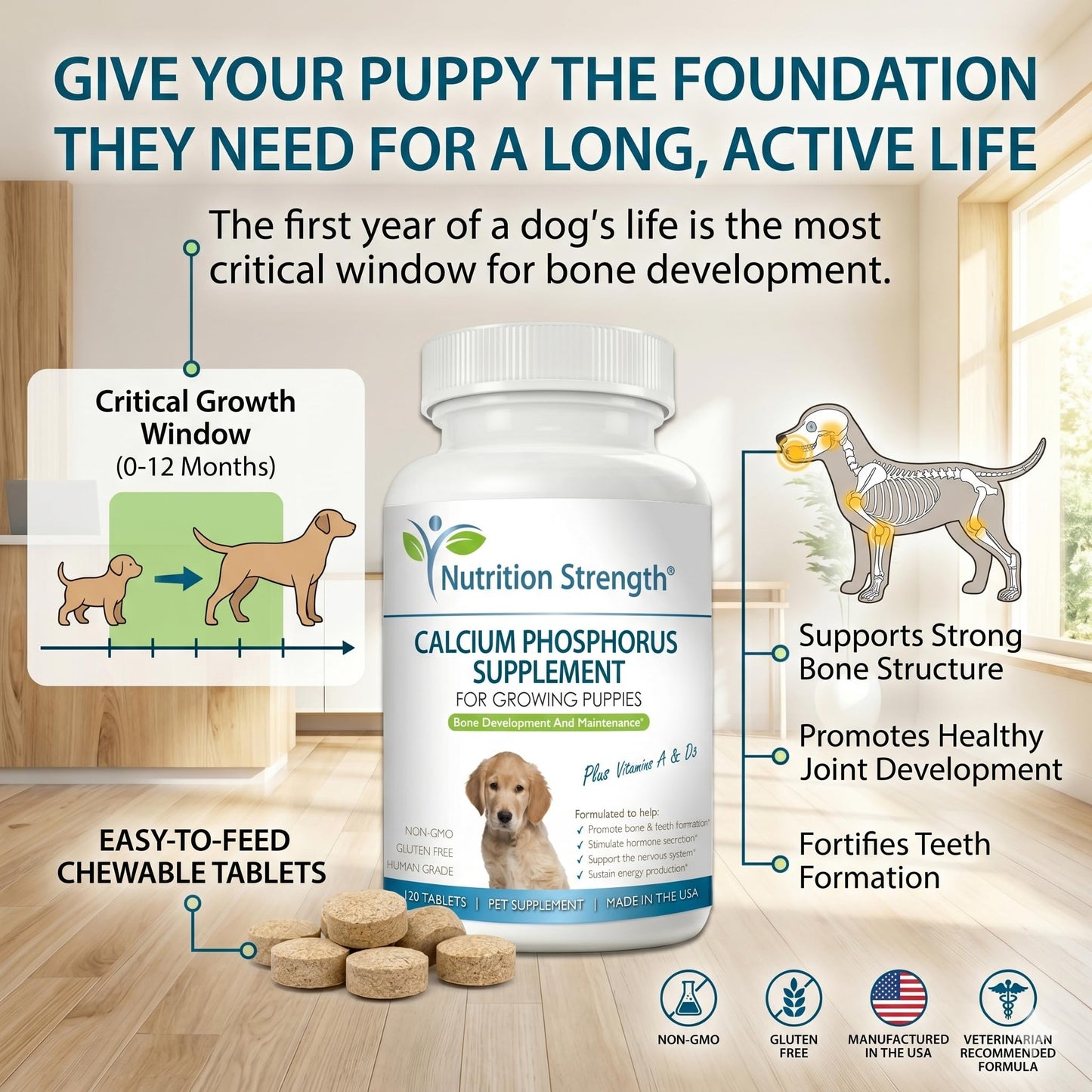Nutrition Strength Calcium Phosphorus for Dogs 120 Tablets