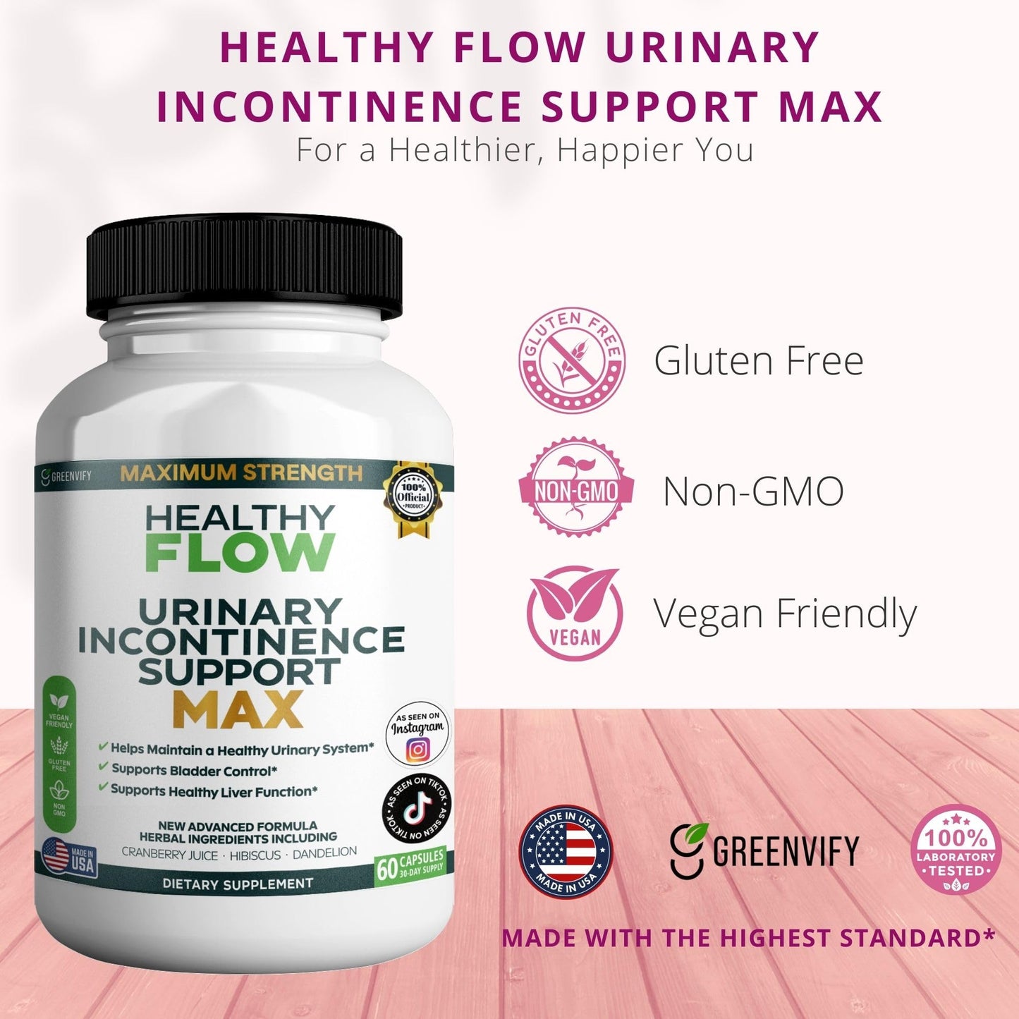 GREENVIFY Healthy Flow Urinary Incontinence Support Max Capsule 60 Count