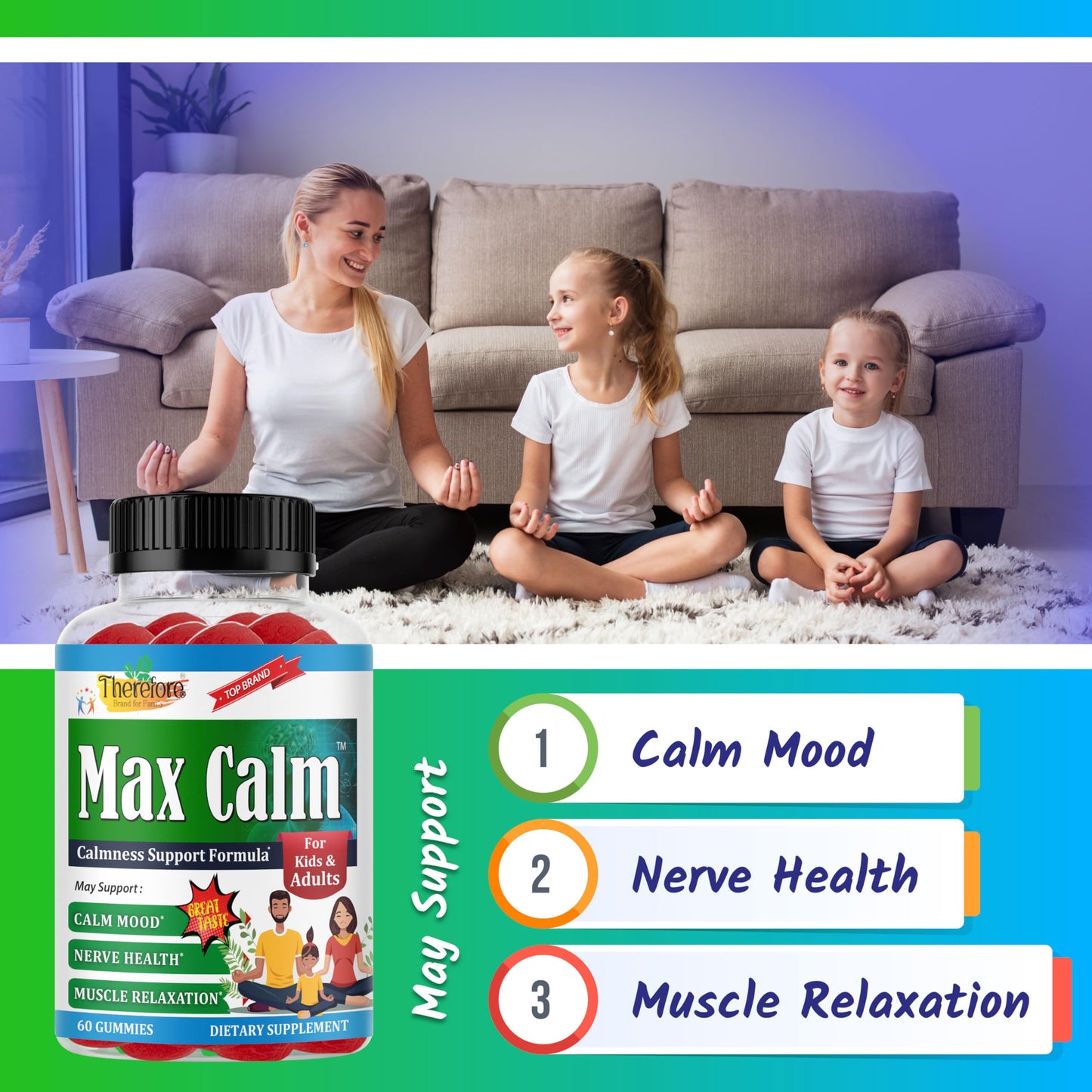 Therefore Max Calm Magnesium Gummies, 60 Gummies