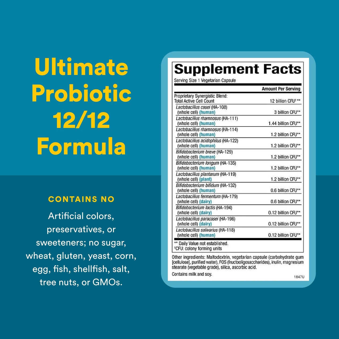 Natural Factors Ultimate Probiotic 12/12 Formula 120 Vegetarian Capsules