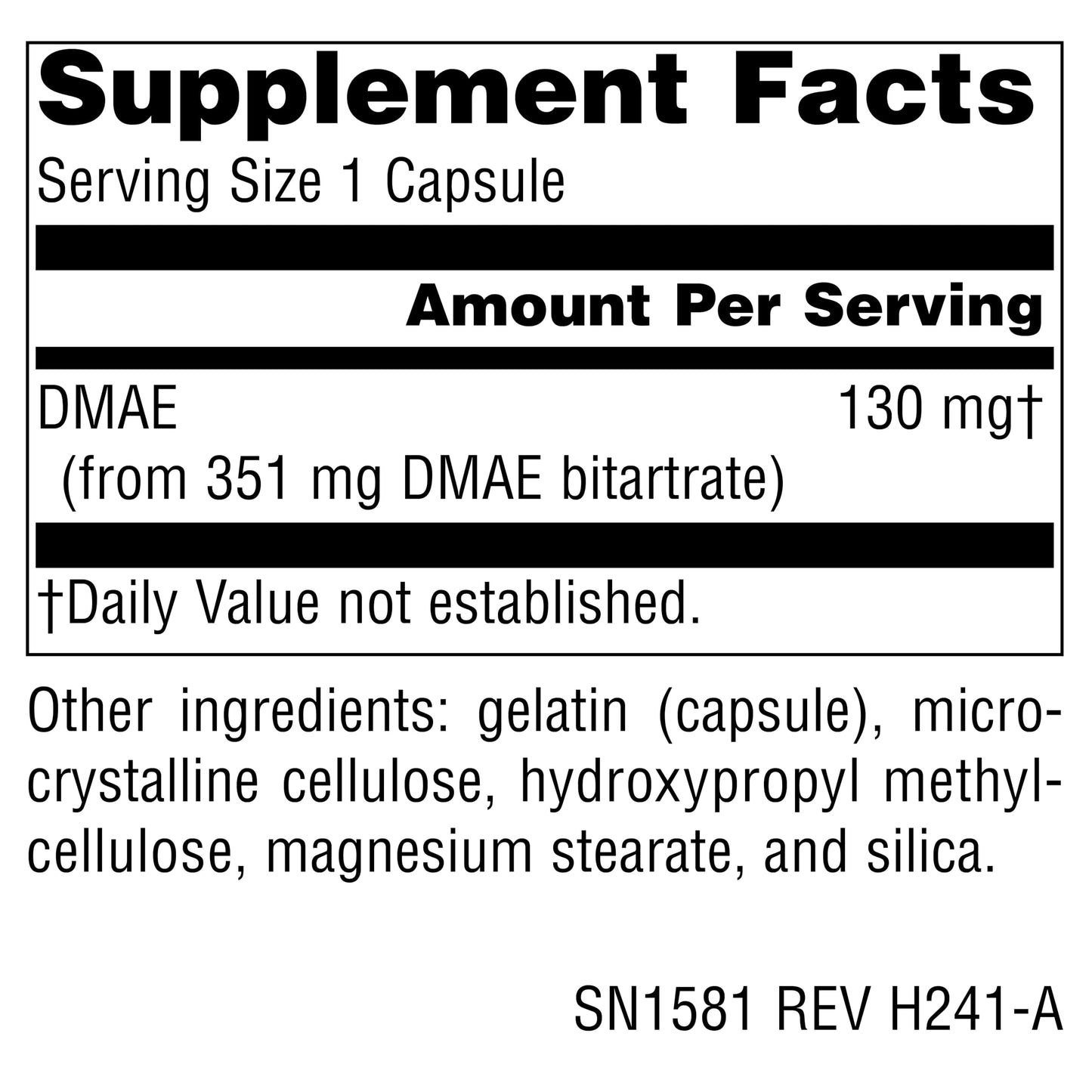 Source Naturals DMAE Dimethylaminoethanol Bitartrate 351 mg Capsule, 50 Capsules