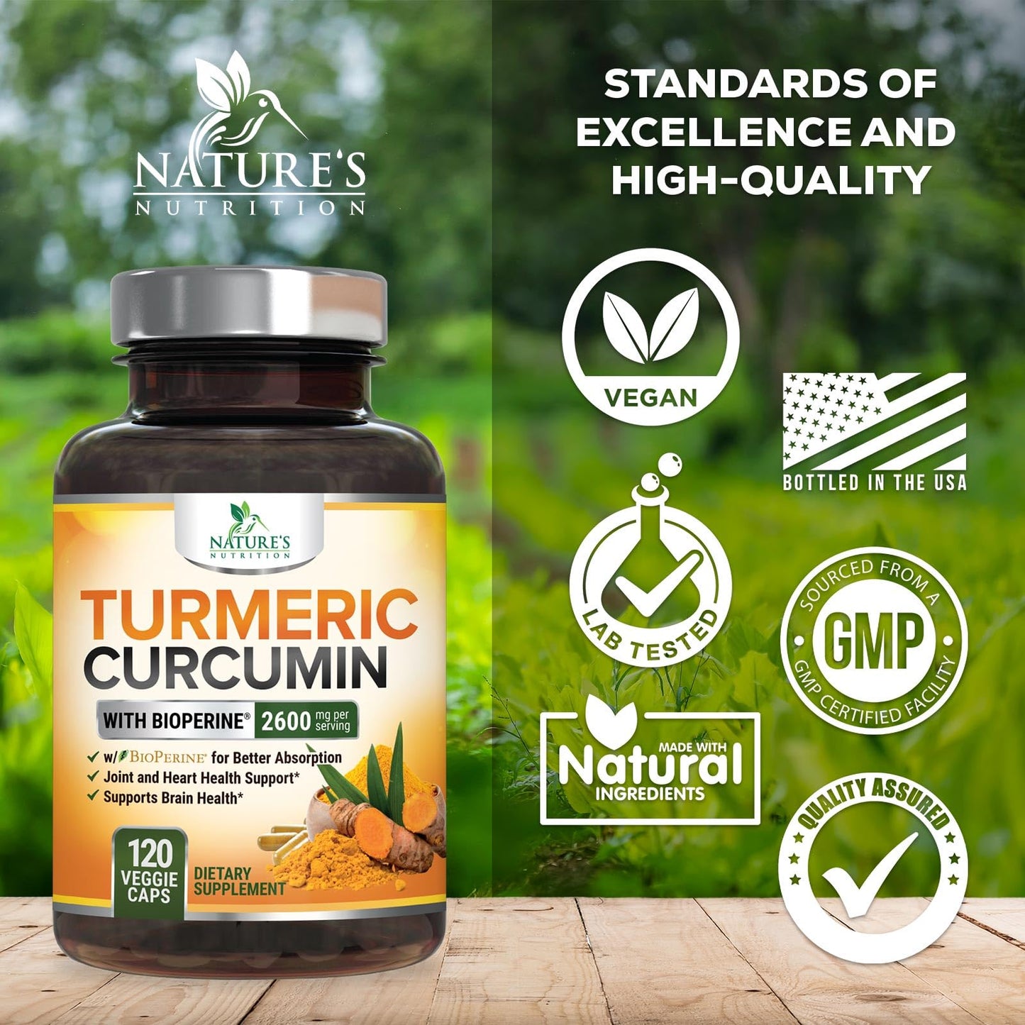 Nature's Nutrition Turmeric Curcumin Supplement Capsules 120