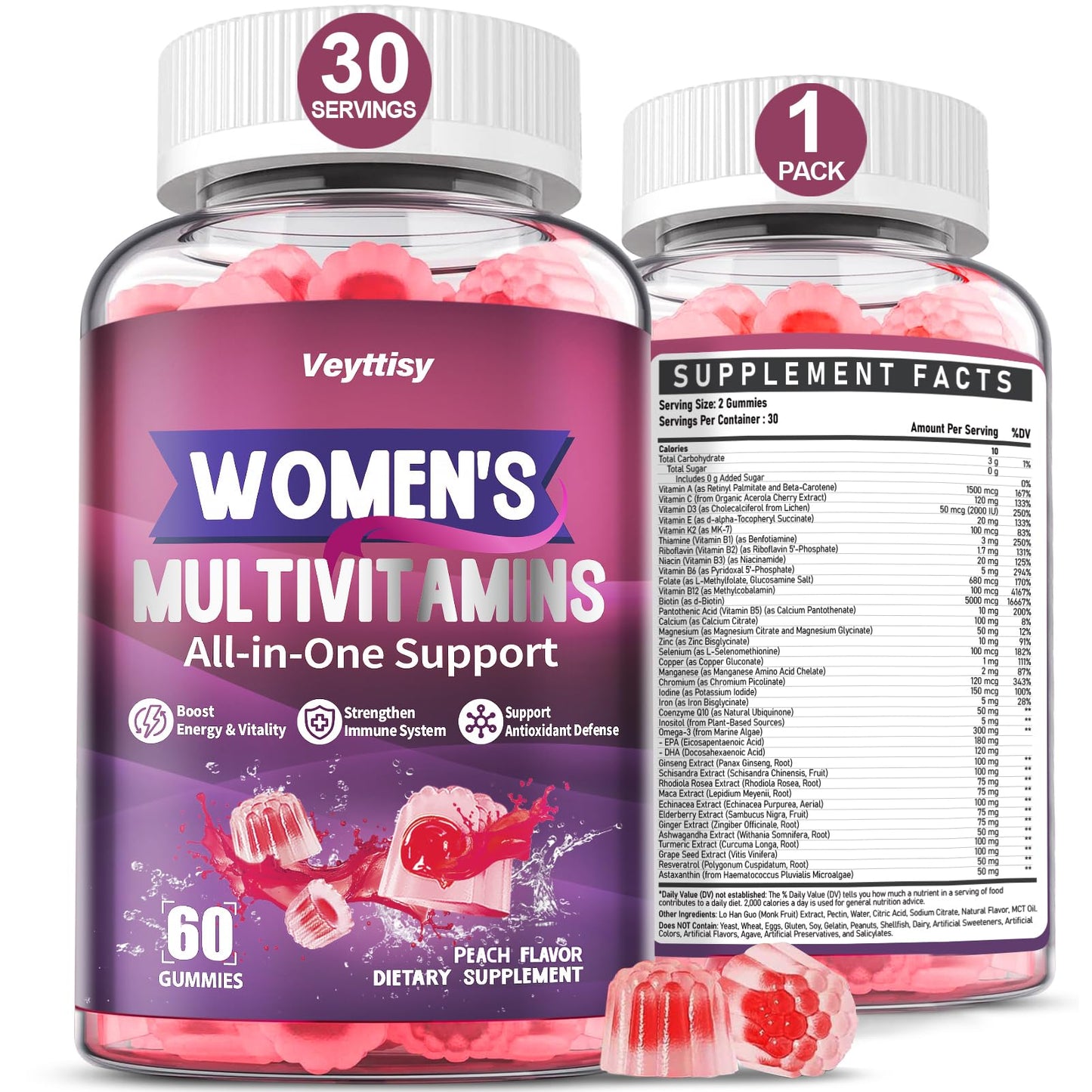 Veyttisy Methylated Multivitamin Gummy for Women, 60 Count
