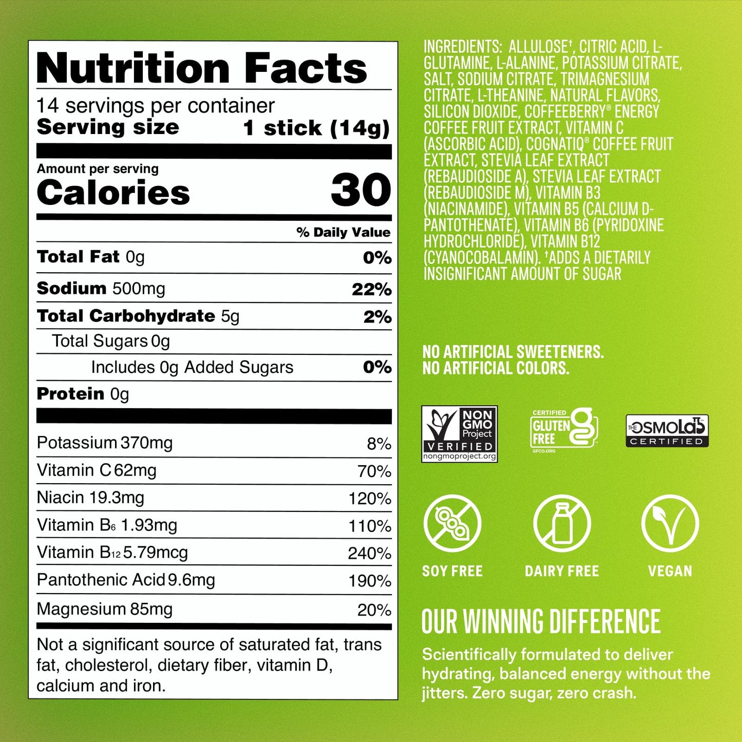 Liquid I.V. Sugar Free + Energy Electrolytes Margarita Mocktail Powder, 14 Count