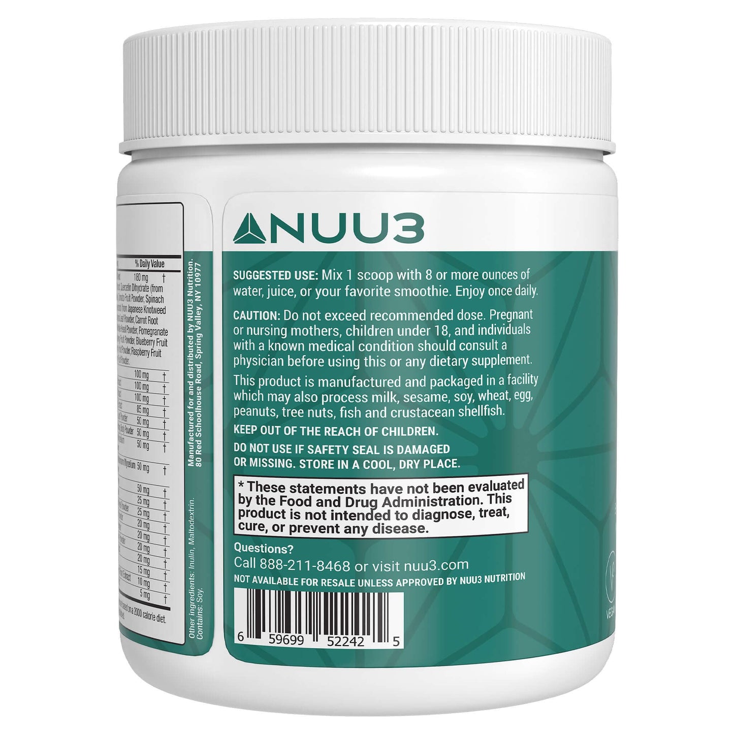 NUU3 Super Greens Superfoods + Probiotics - Immune Support, Improved Energy & Gut Health Digestive Enzymes - Boosts Immunity - 30 Servings, 9.86 oz Powder