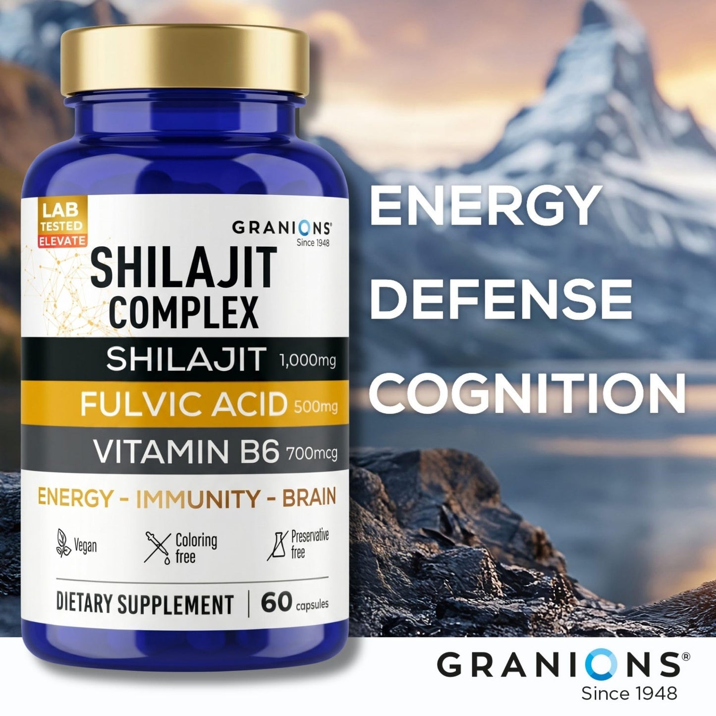 Granions Pure Shilajit for Men Capsules 60 Count