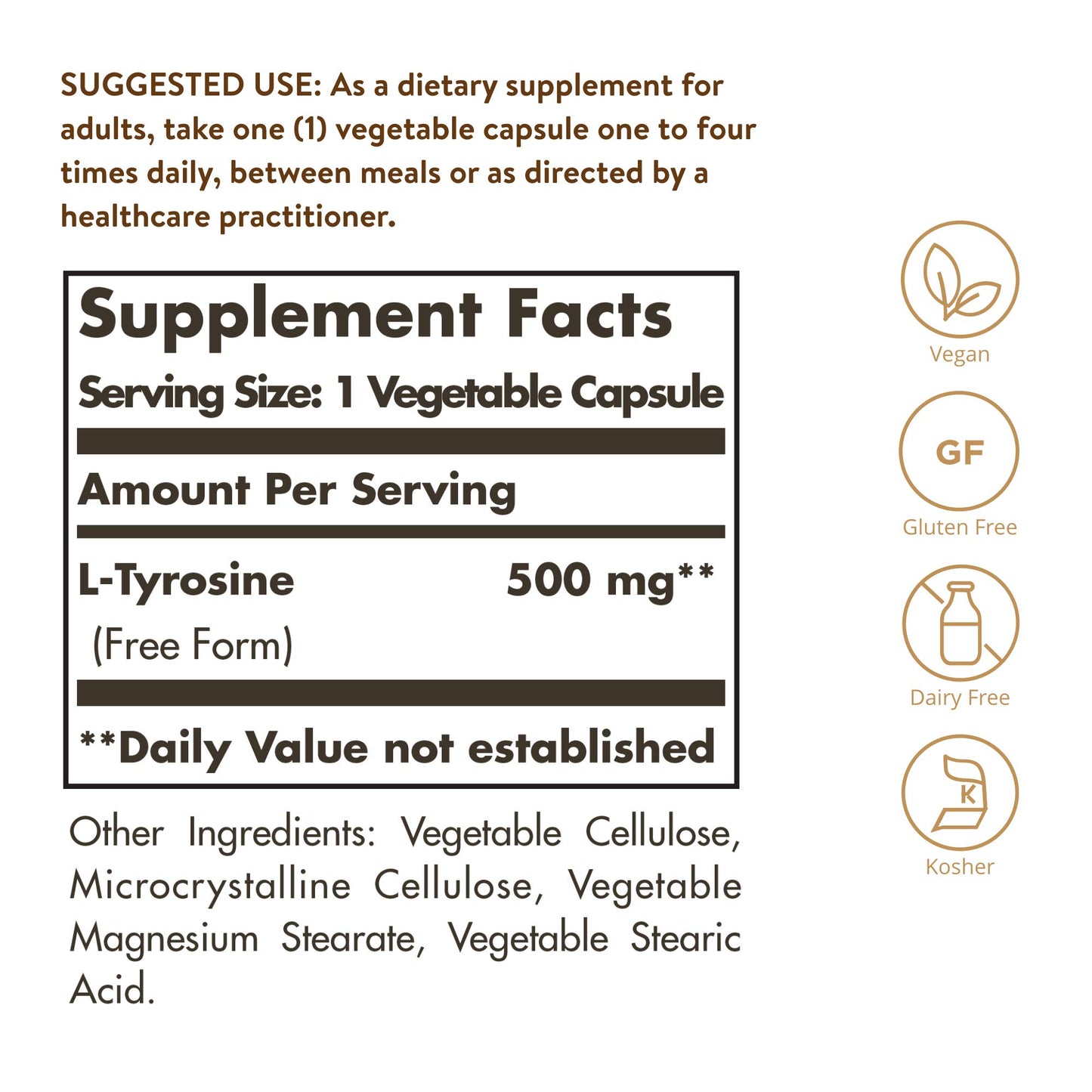 Solgar L-Tyrosine 500 mg Capsule, 100 Count