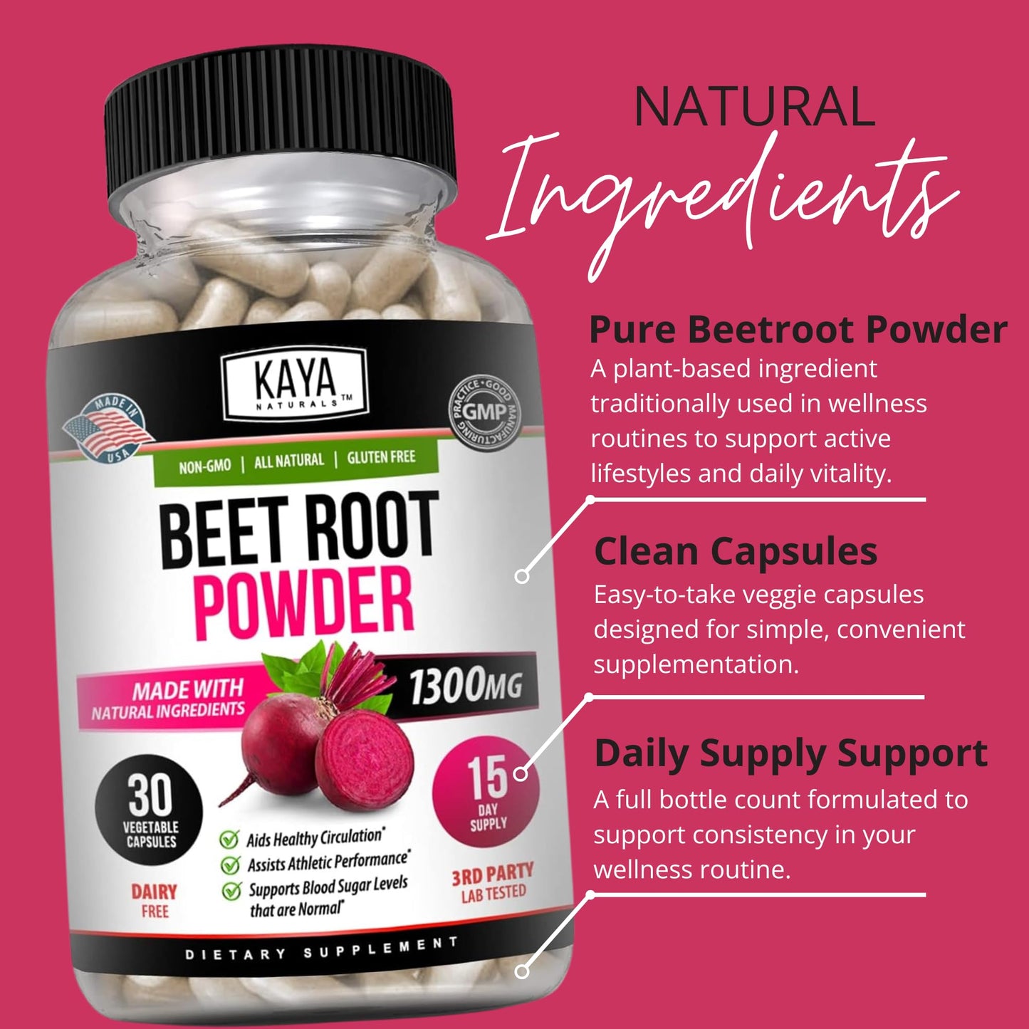 Kaya Naturals Beet Root Powder Capsules 30 Count