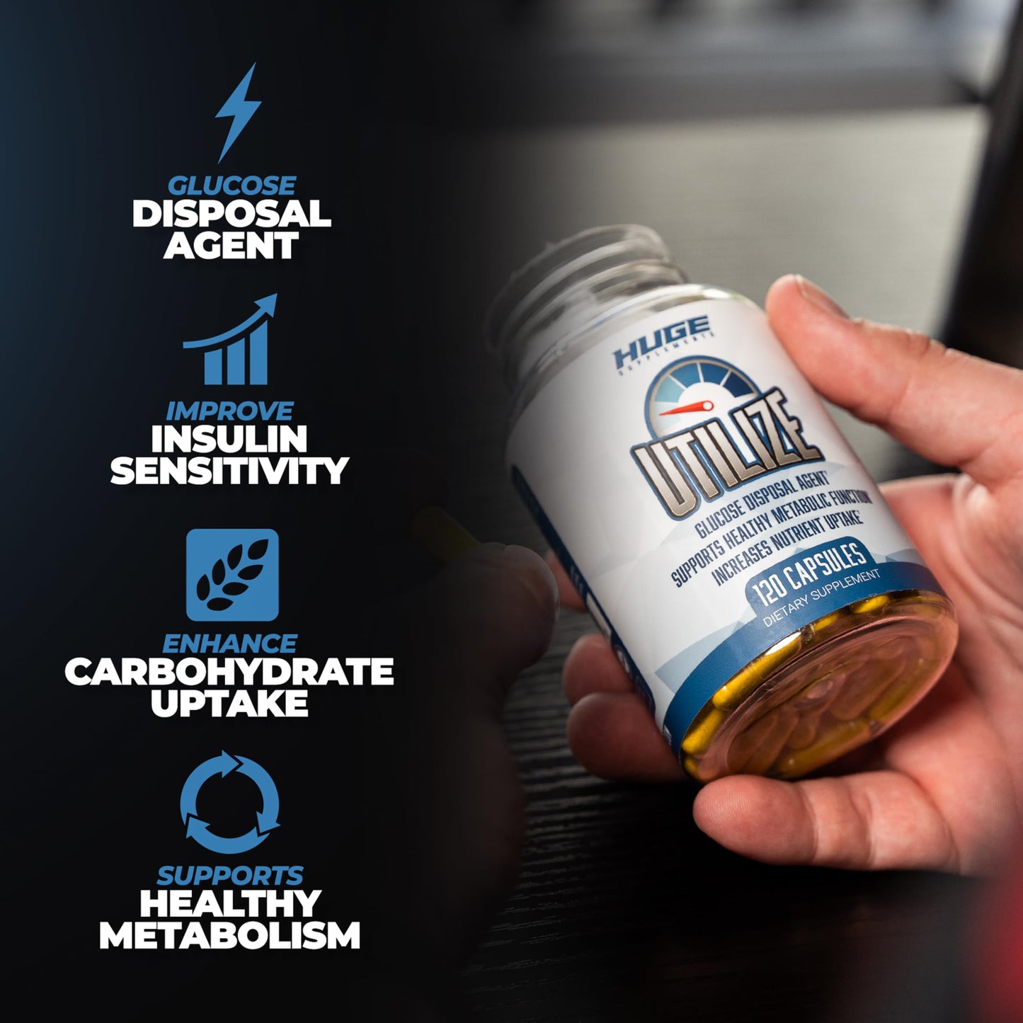Huge Supplements Glucose Disposal Agent (GDA), Carb Blocker & Nutrient Partitioner 120 Capsules
