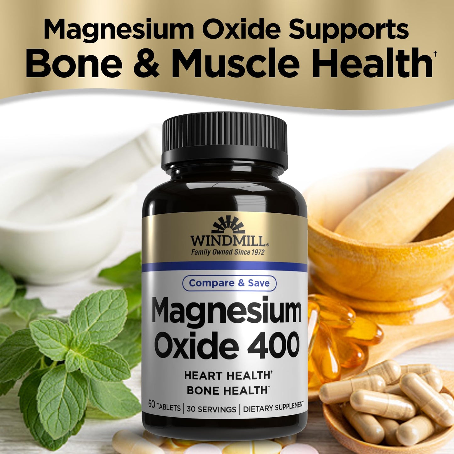 Windmill Magnesium Oxide 400 mg Tablets, 60 Count