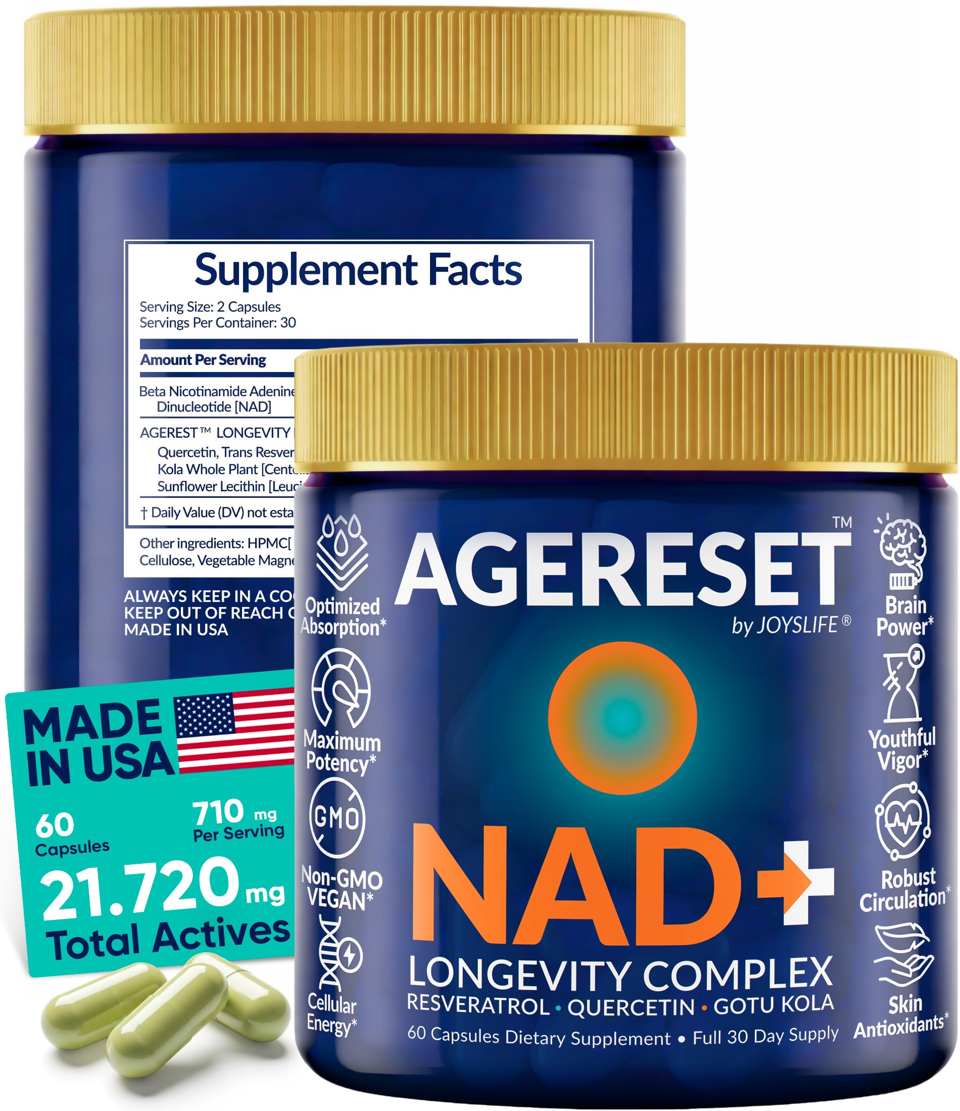 JoysLife AGERESET NAD NMN Alternative Liposomal + Gotu Kola Capsule, 60 Count