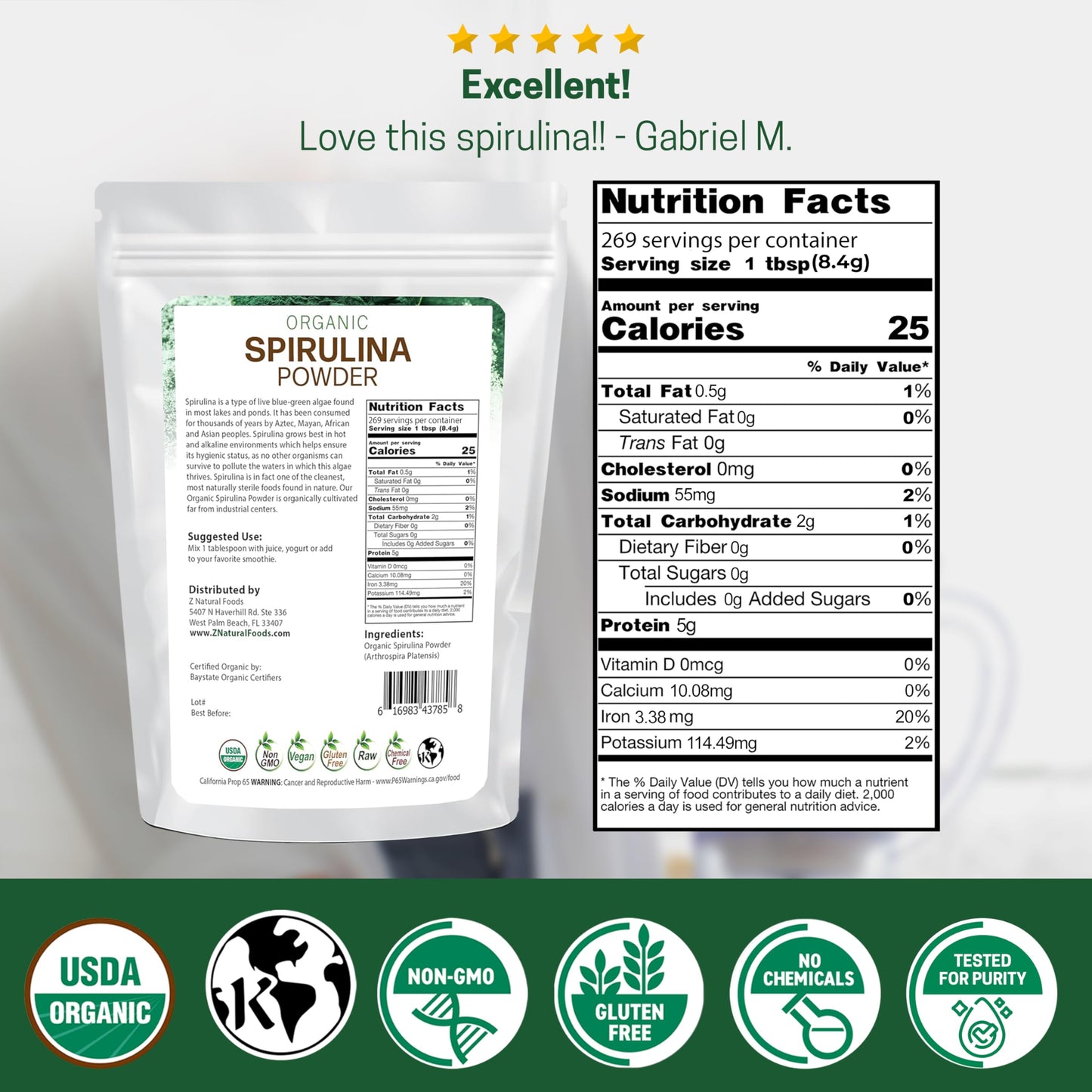 Z Natural Foods Organic Spirulina Powder, 80 oz