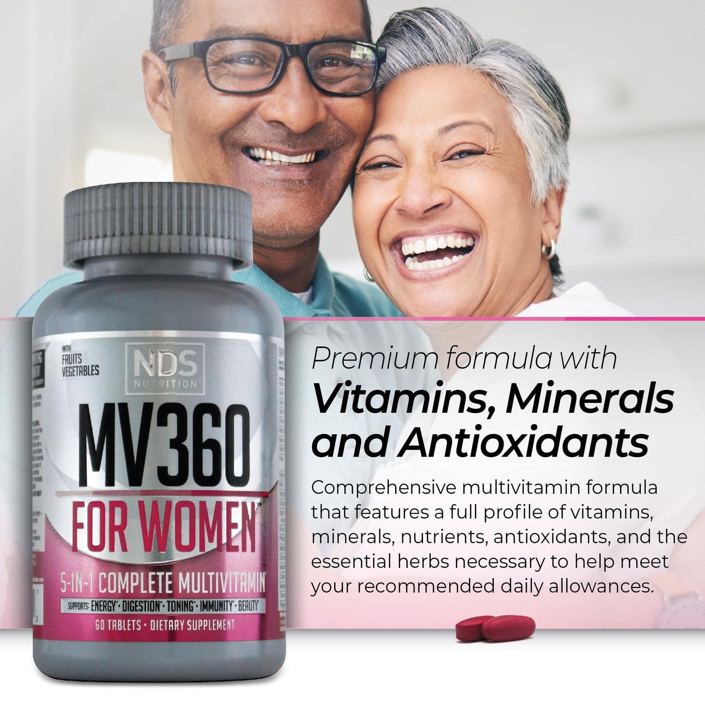 FitLife Brands Women's Nutrition MV360, 5-in-1 Complete Multivitamin with Essential Vitamins for Energy, Digestion, Toning, Immune Support, & Women’s Health & Beauty, 60 Tablets