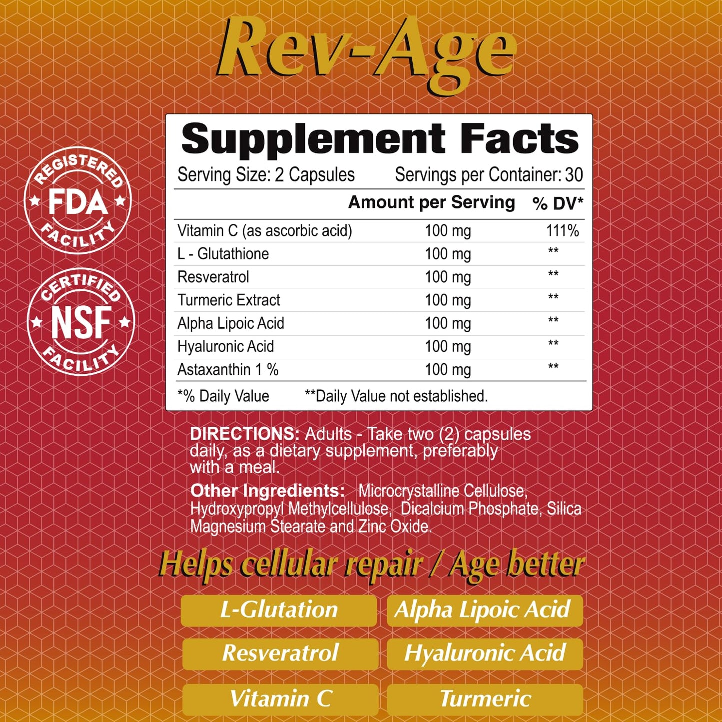 ALFA VITAMINS Rev-Age Cellular Repair Supplement for Anti-Aging & Immune System Support, 60 Capsules