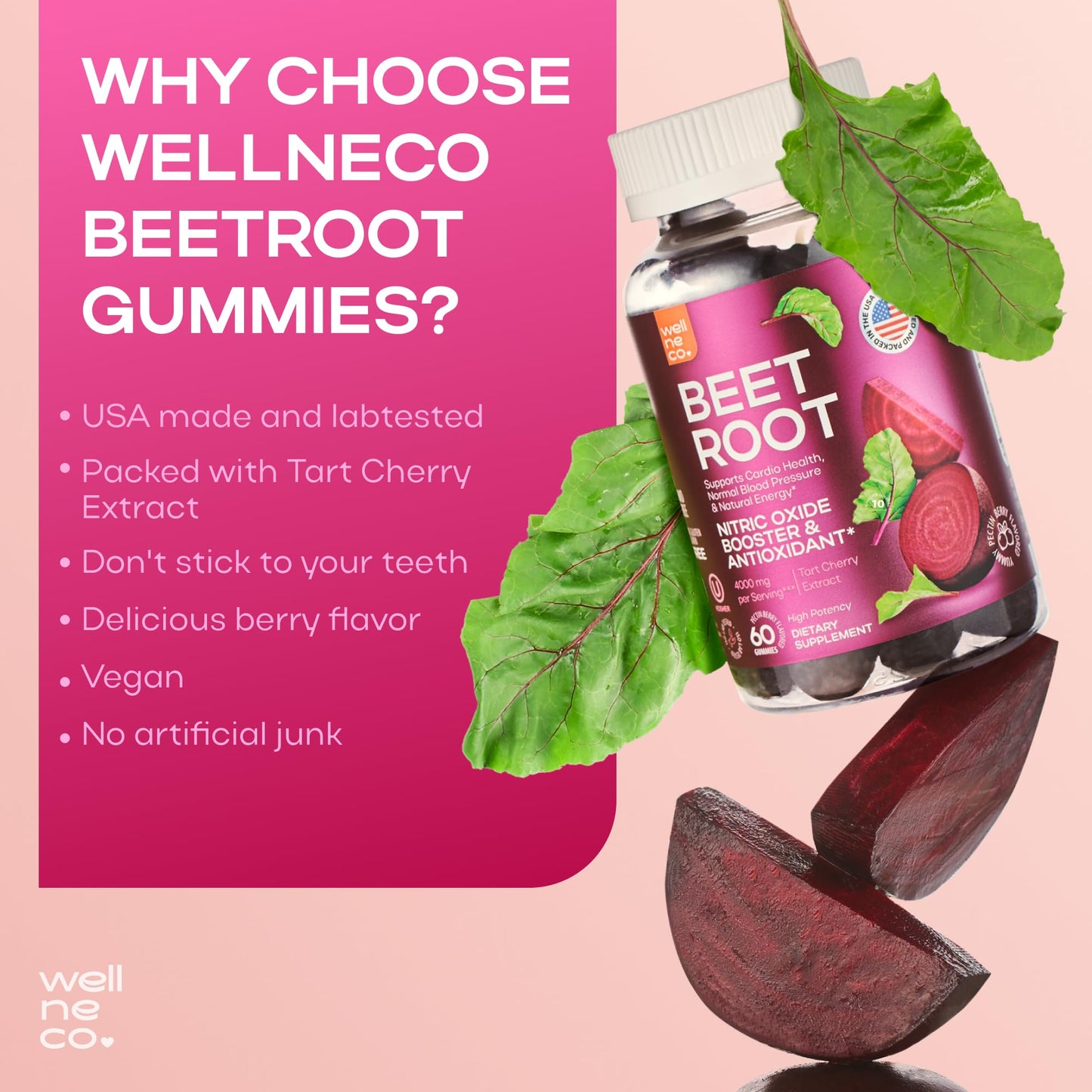 Wellneco Beet Chews Gummy, 60 Count