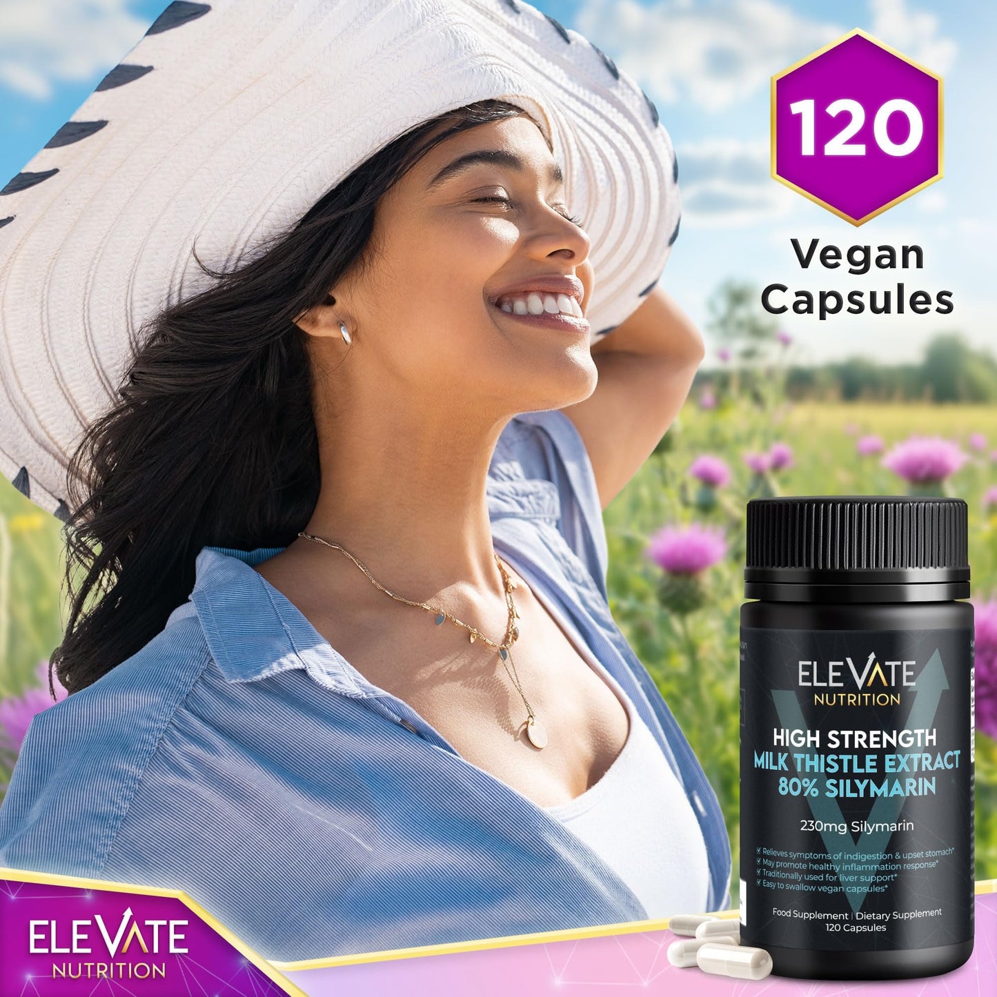 ELEVATE NUTRITION Milk Thistle 288 mg (80% Silymarin), Capsule, 120 Vegan Capsules