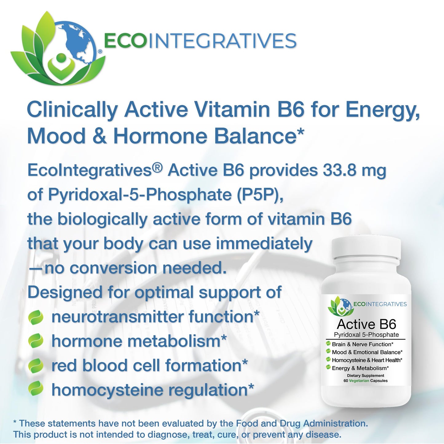 EcoIntegratives Active B6 Pyridoxal 5-Phosphate Capsule, 60 Count