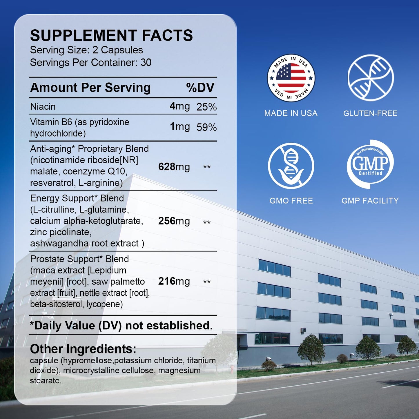 NUTRILAKE NAD+ Supplement for Men NMN Alternative with Resveratrol, Nicotinamide Riboside, Support Healthy Aging, Cellular Energy, Prostate Health, 60 Capsules