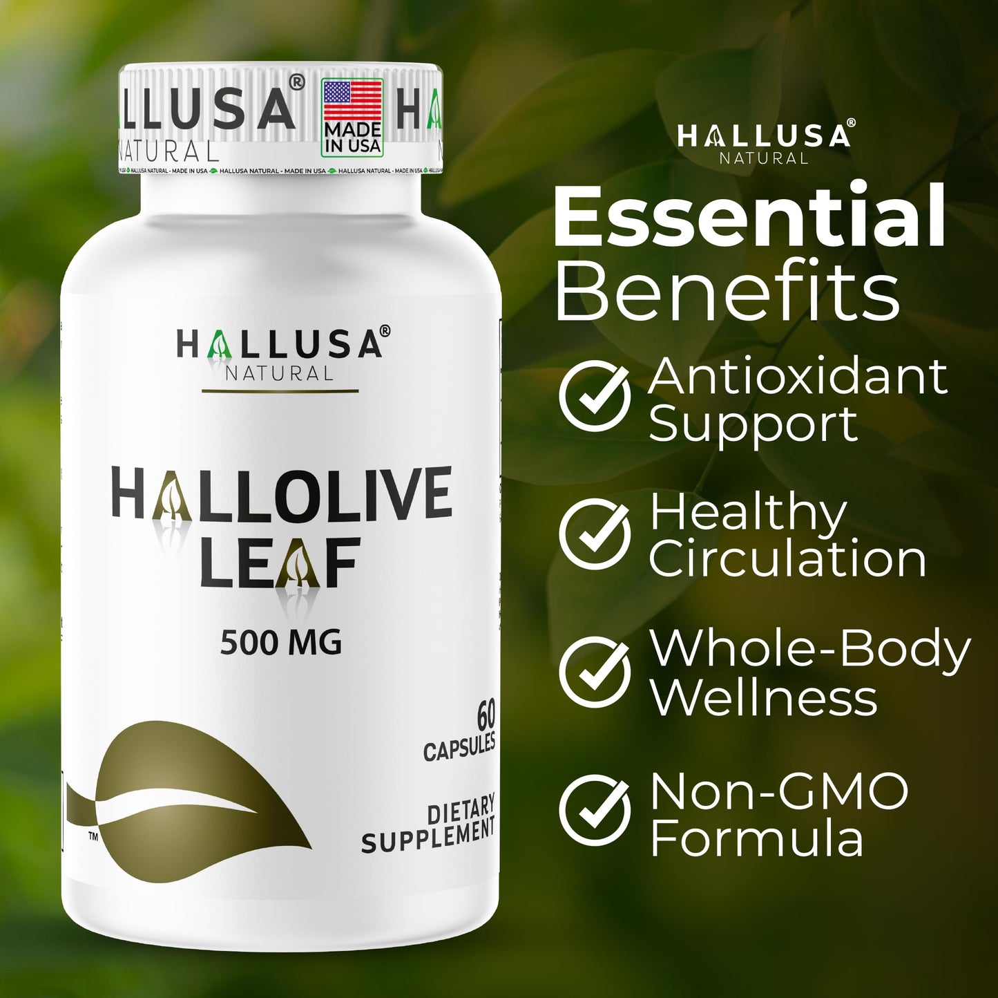 Hallusa Natural Olive Leaf Supplement Capsules 60 Capsules